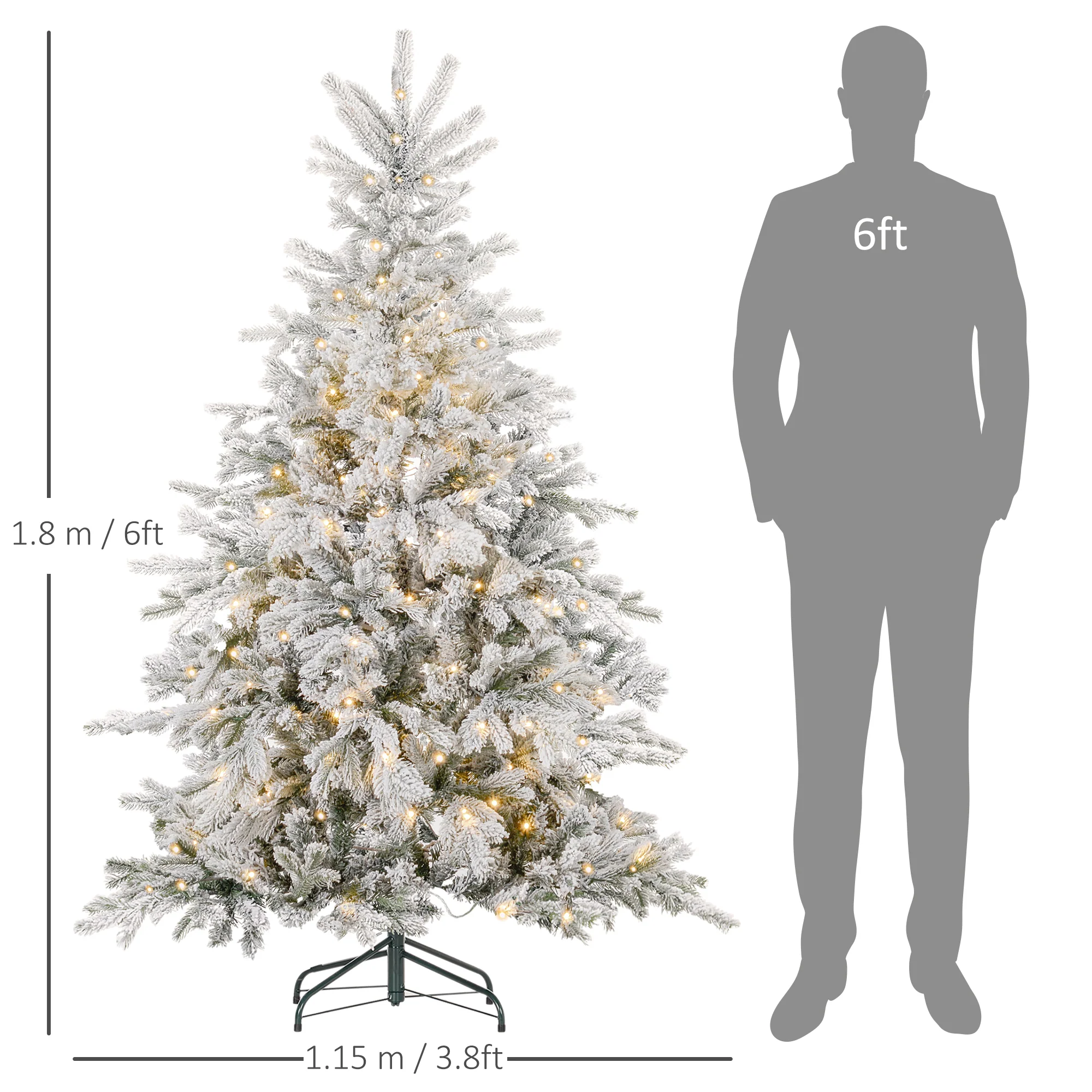 HOMCOM Artificial Christmas Tree with Realistic Snow Branches, LED Lights - Image 3