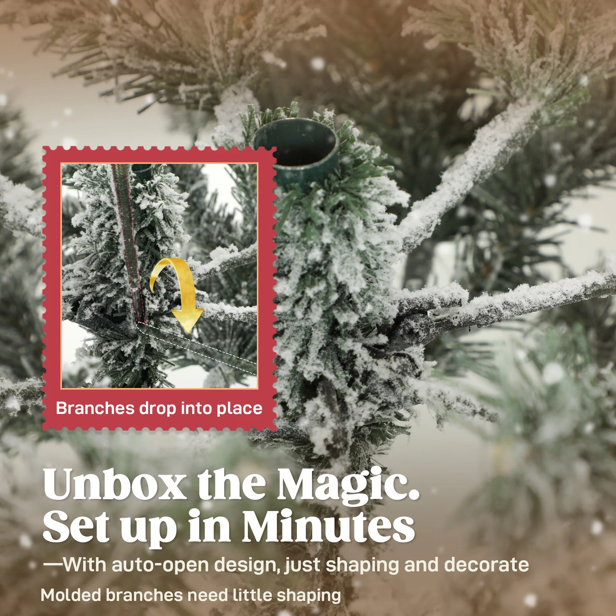 HOMCOM Artificial Christmas Tree With Snow, Hinged Xmas Tree - Image 15