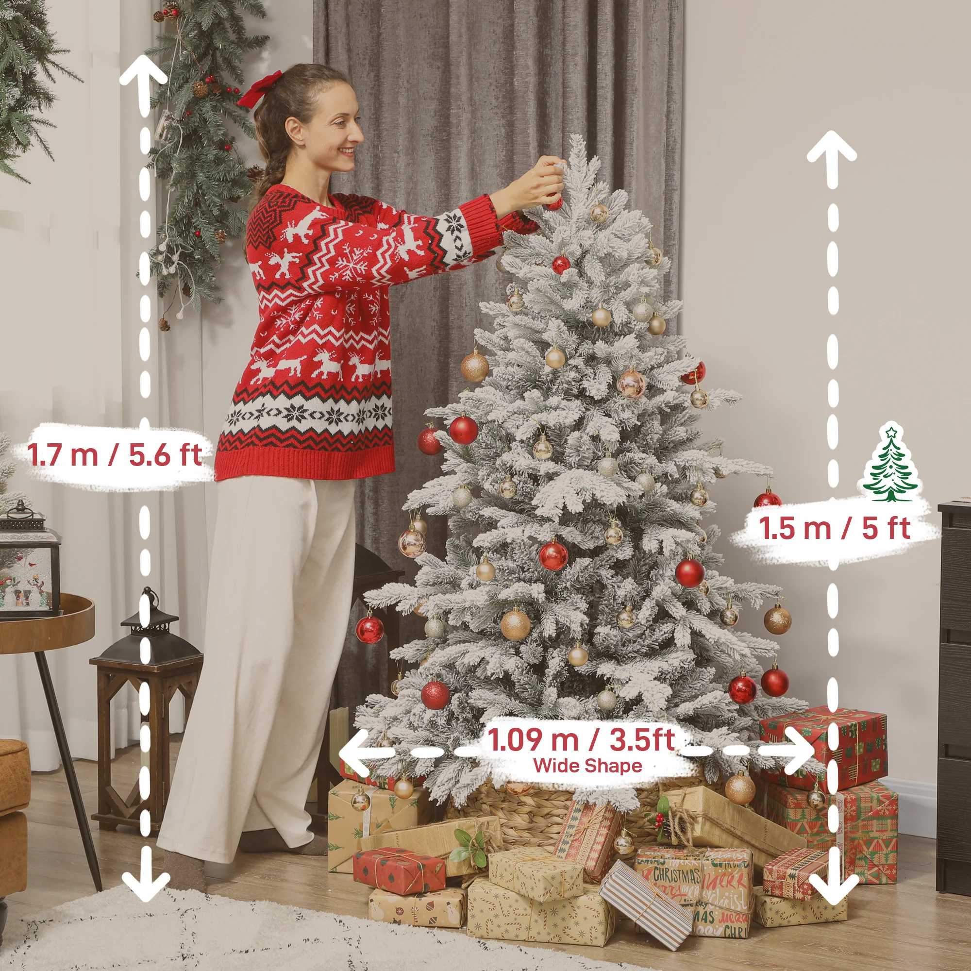 HOMCOM Artificial Christmas Tree With Snow, Hinged Xmas Tree - Image 3