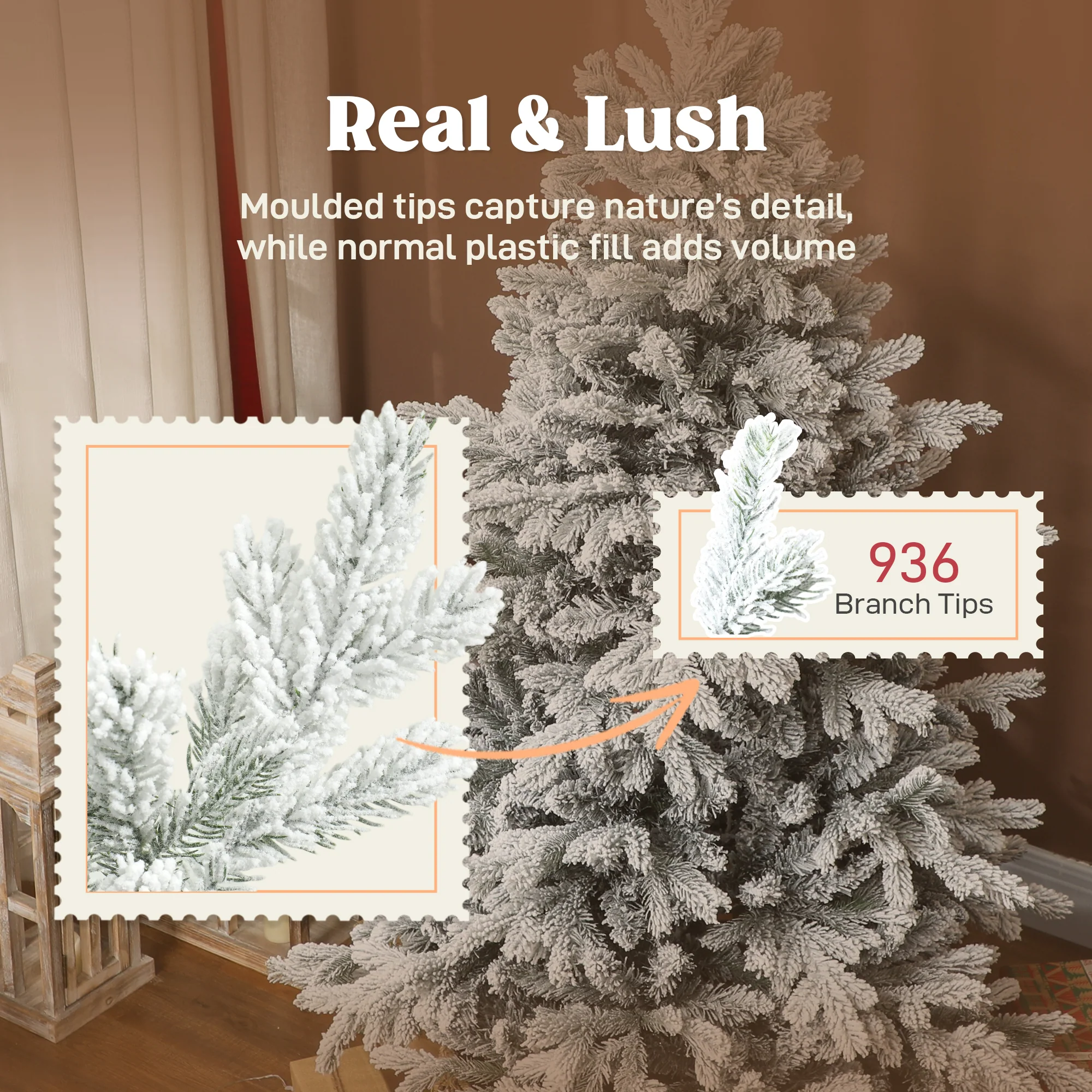 HOMCOM Artificial Christmas Tree With Snow, Hinged Xmas Tree - Image 5