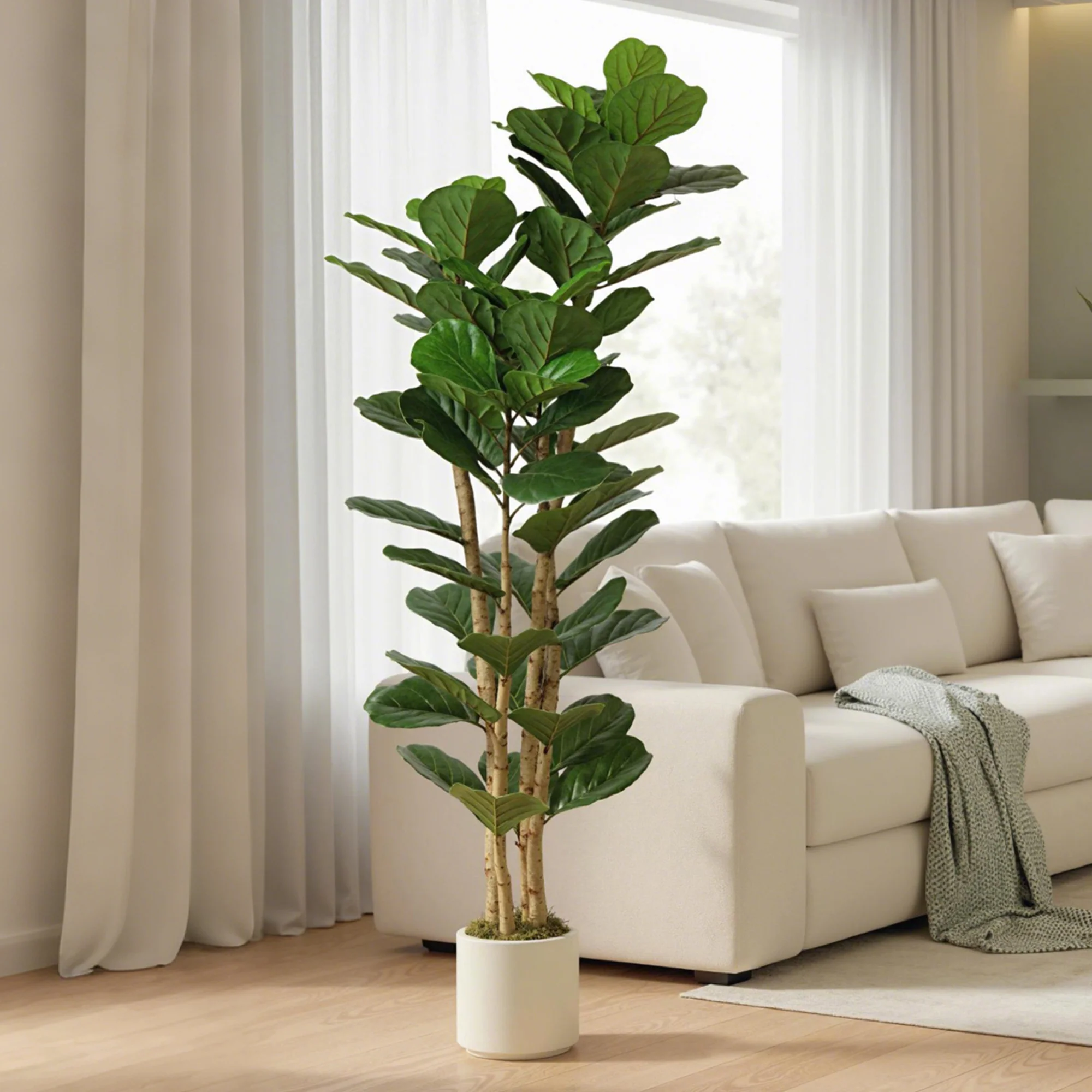 HOMCOM Artificial Fiddle Leaf Fig Tree With Solid Wood Trunks - Image 11