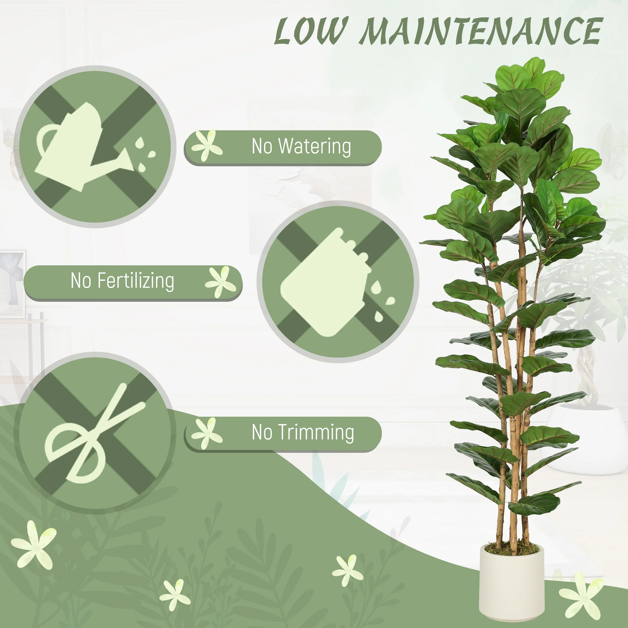 HOMCOM Artificial Fiddle Leaf Fig Tree With Solid Wood Trunks - Image 13