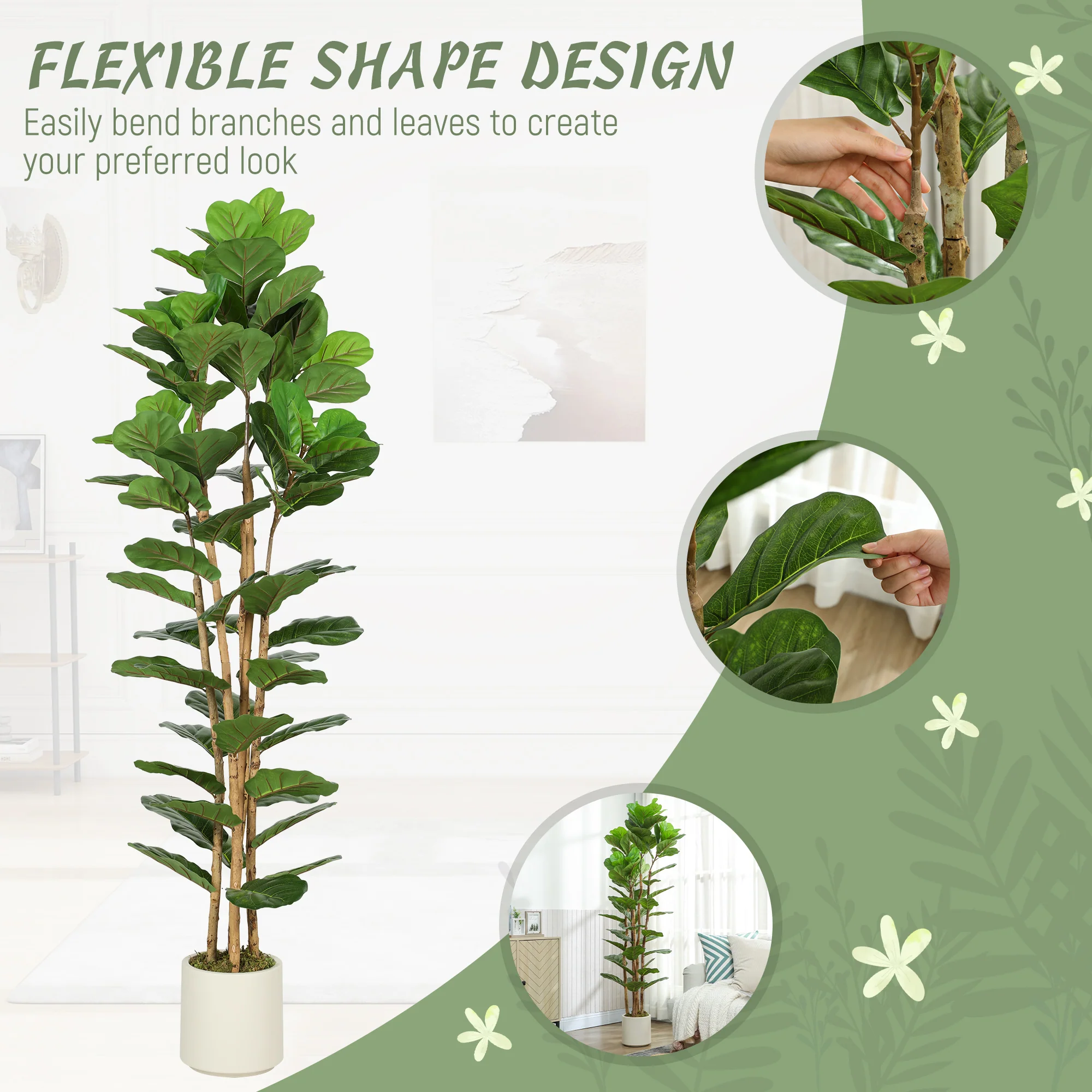 HOMCOM Artificial Fiddle Leaf Fig Tree With Solid Wood Trunks - Image 15