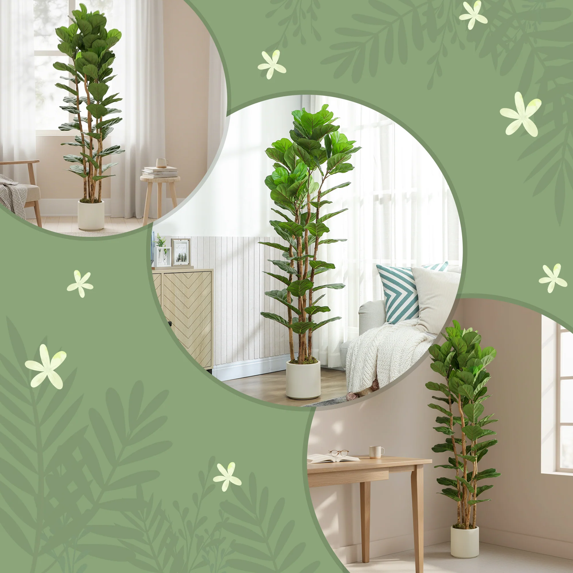 HOMCOM Artificial Fiddle Leaf Fig Tree With Solid Wood Trunks - Image 16