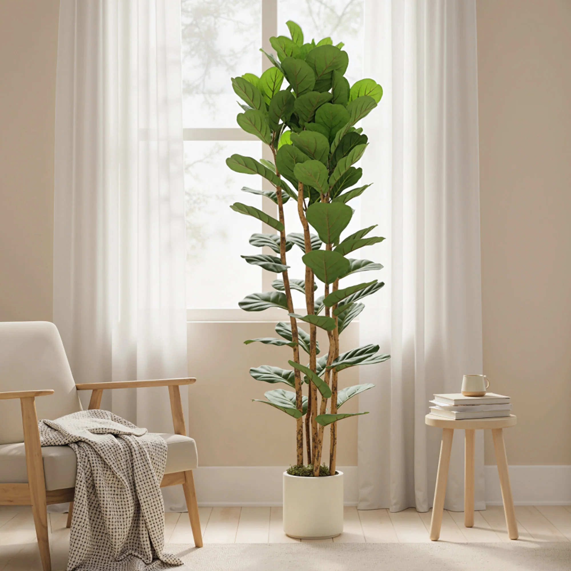 HOMCOM Artificial Fiddle Leaf Fig Tree With Solid Wood Trunks - Image 17