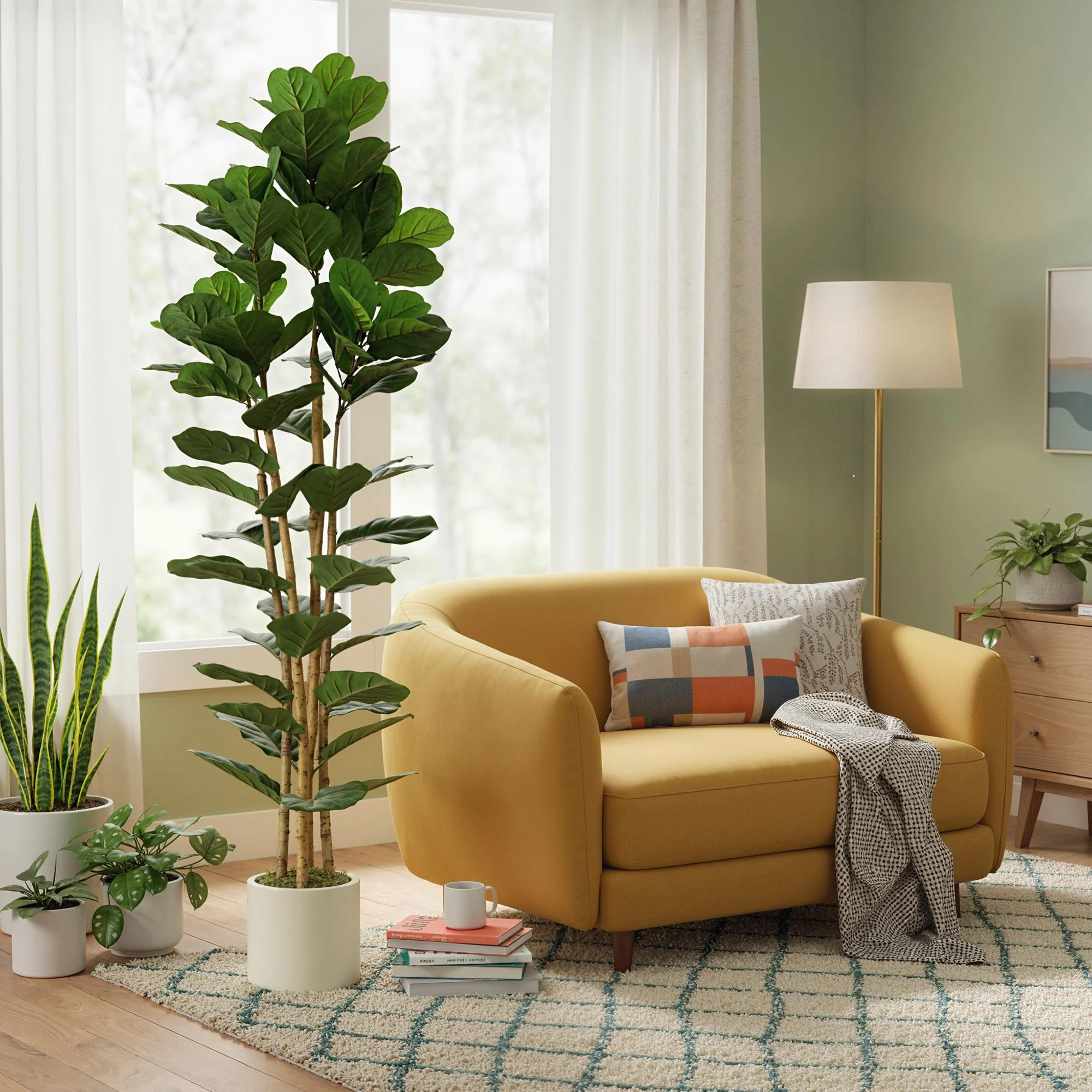 HOMCOM Artificial Fiddle Leaf Fig Tree With Solid Wood Trunks - Image 18