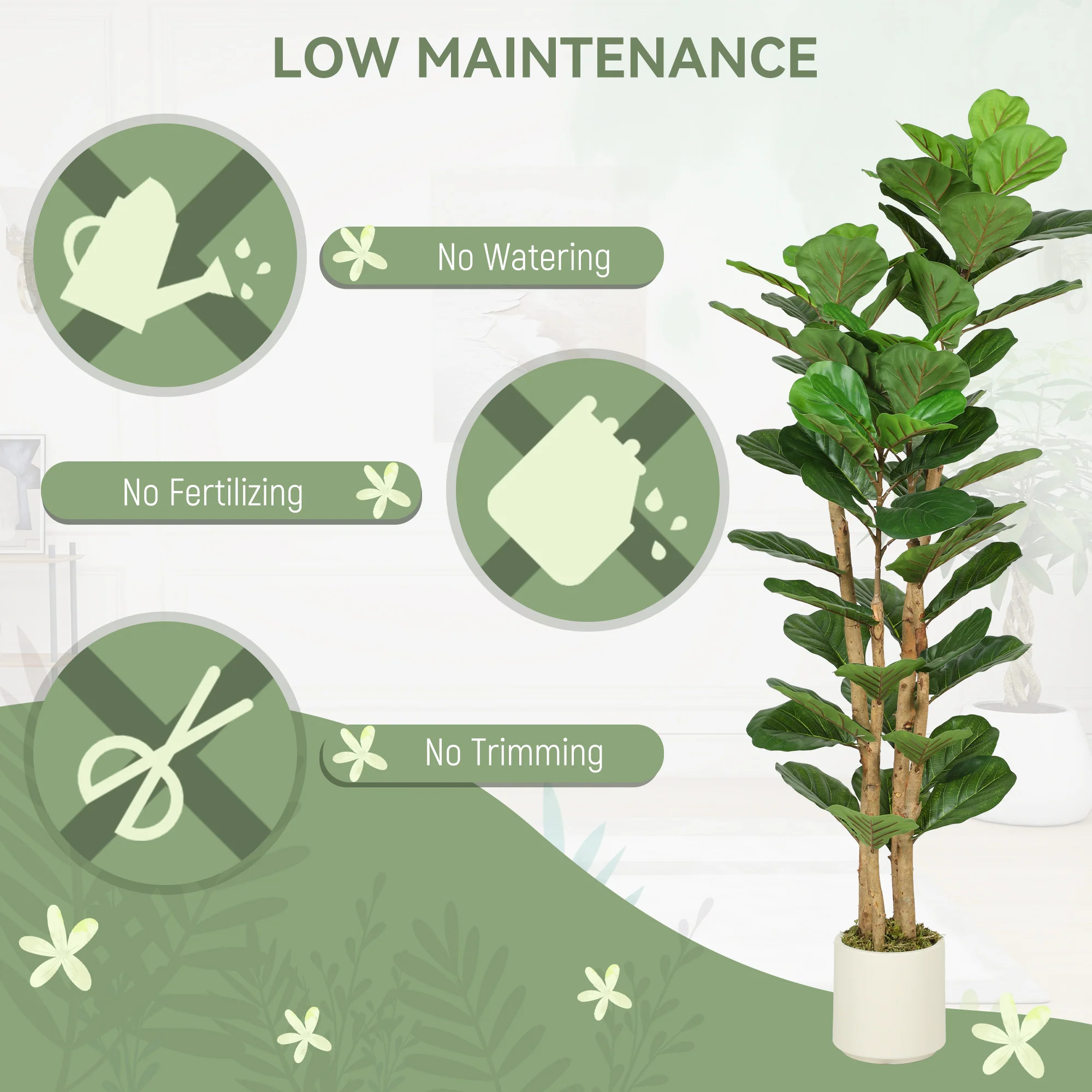 HOMCOM Artificial Fiddle Leaf Fig Tree With Solid Wood Trunks - Image 4