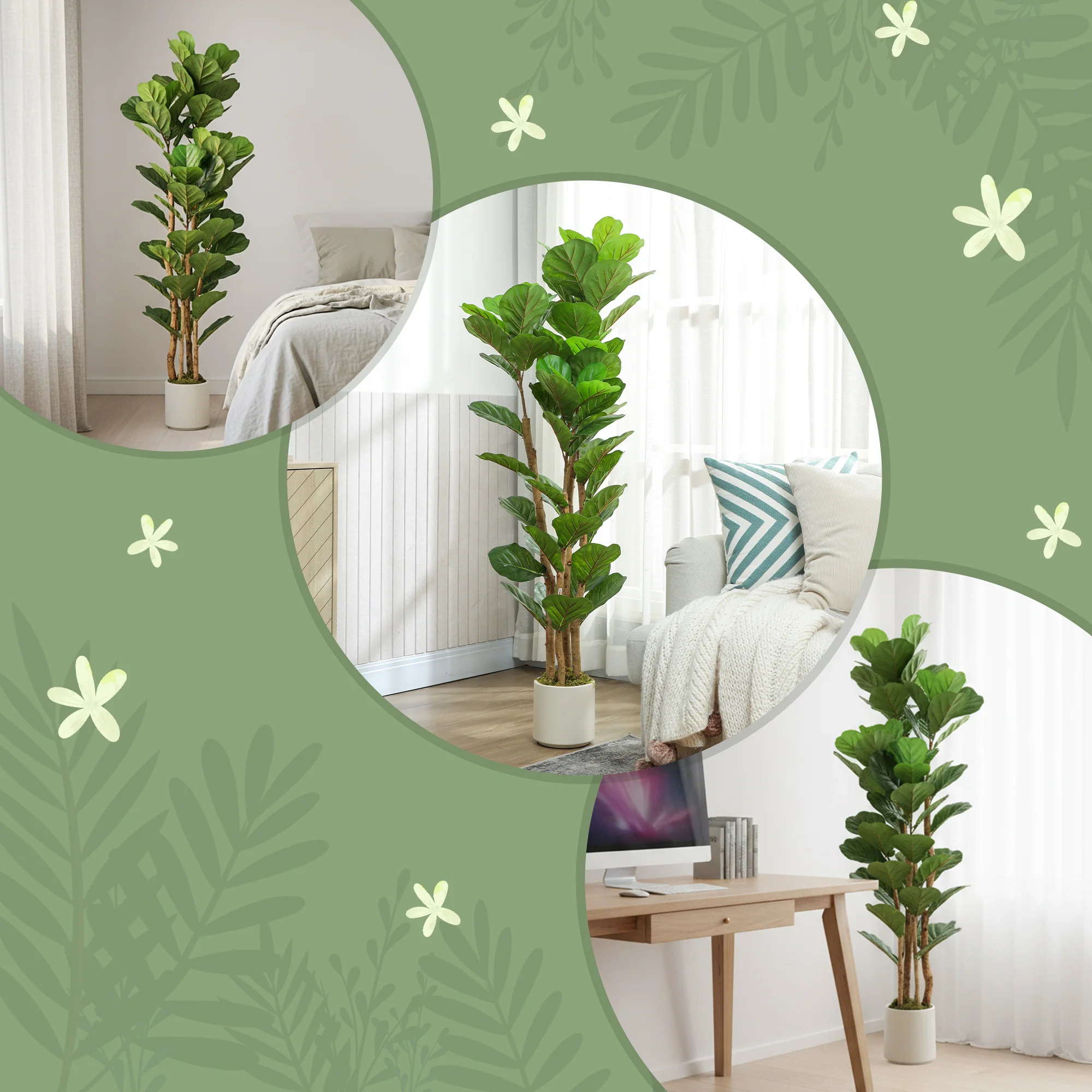 HOMCOM Artificial Fiddle Leaf Fig Tree With Solid Wood Trunks - Image 7