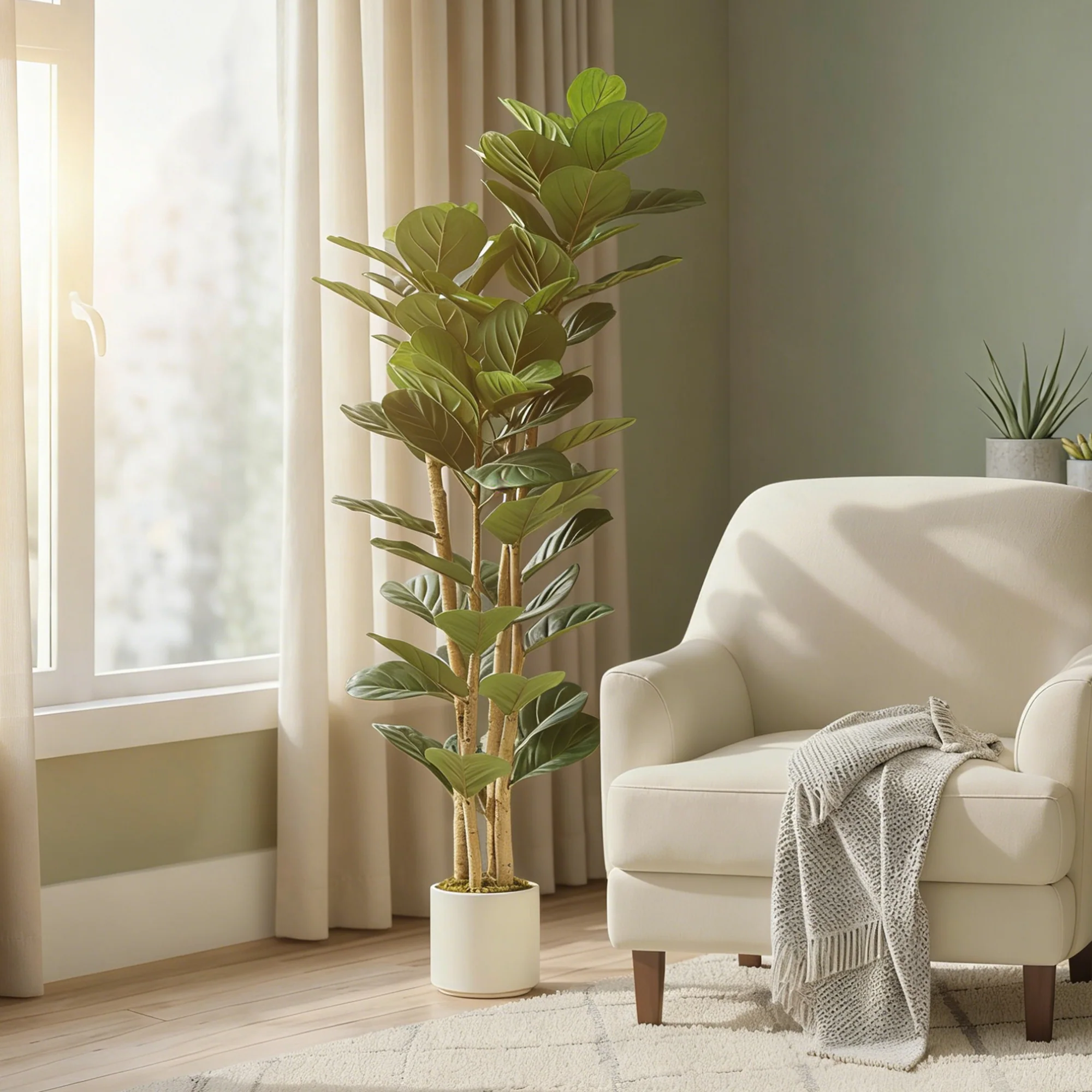 HOMCOM Artificial Fiddle Leaf Fig Tree With Solid Wood Trunks - Image 8