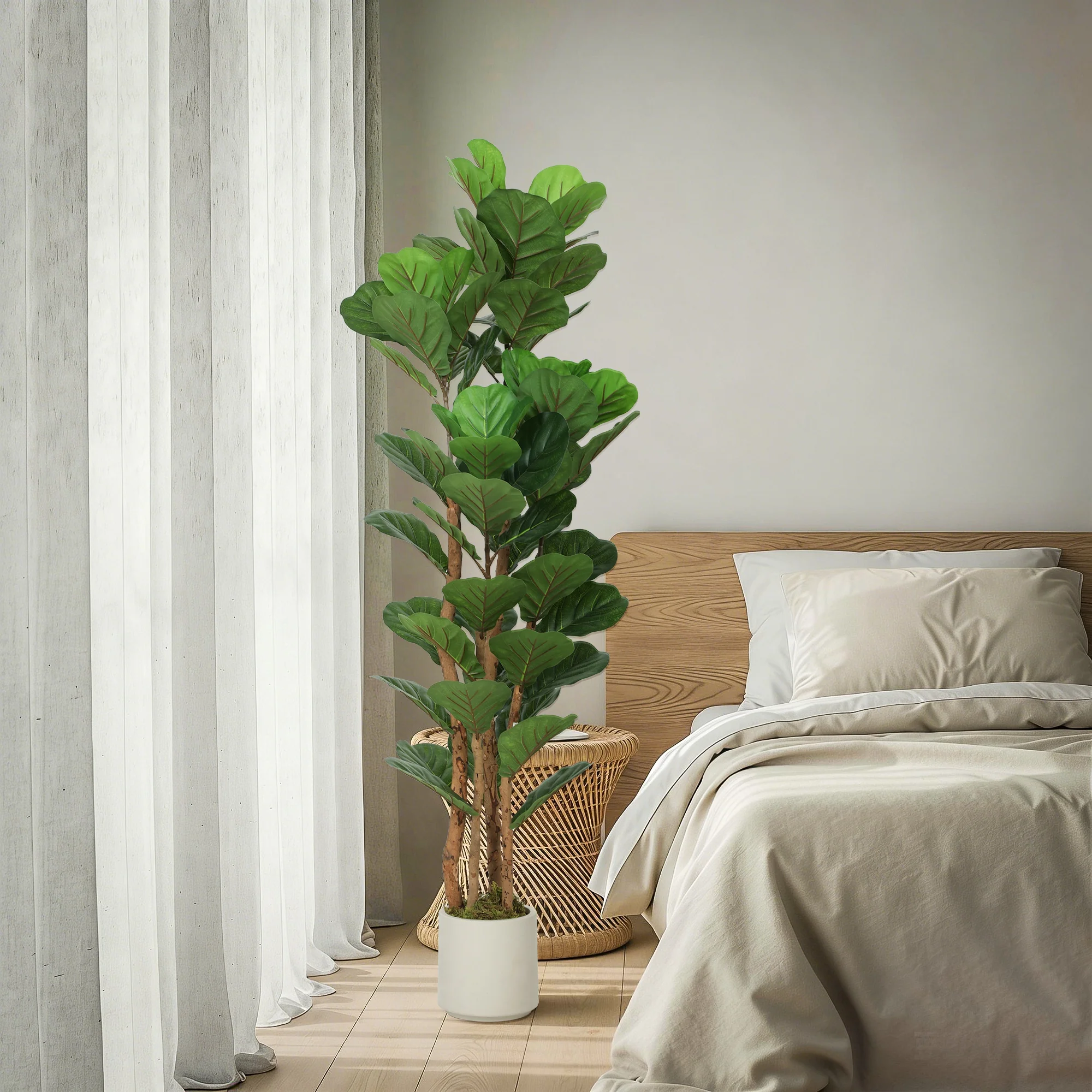 HOMCOM Artificial Fiddle Leaf Fig Tree With Solid Wood Trunks - Image 9