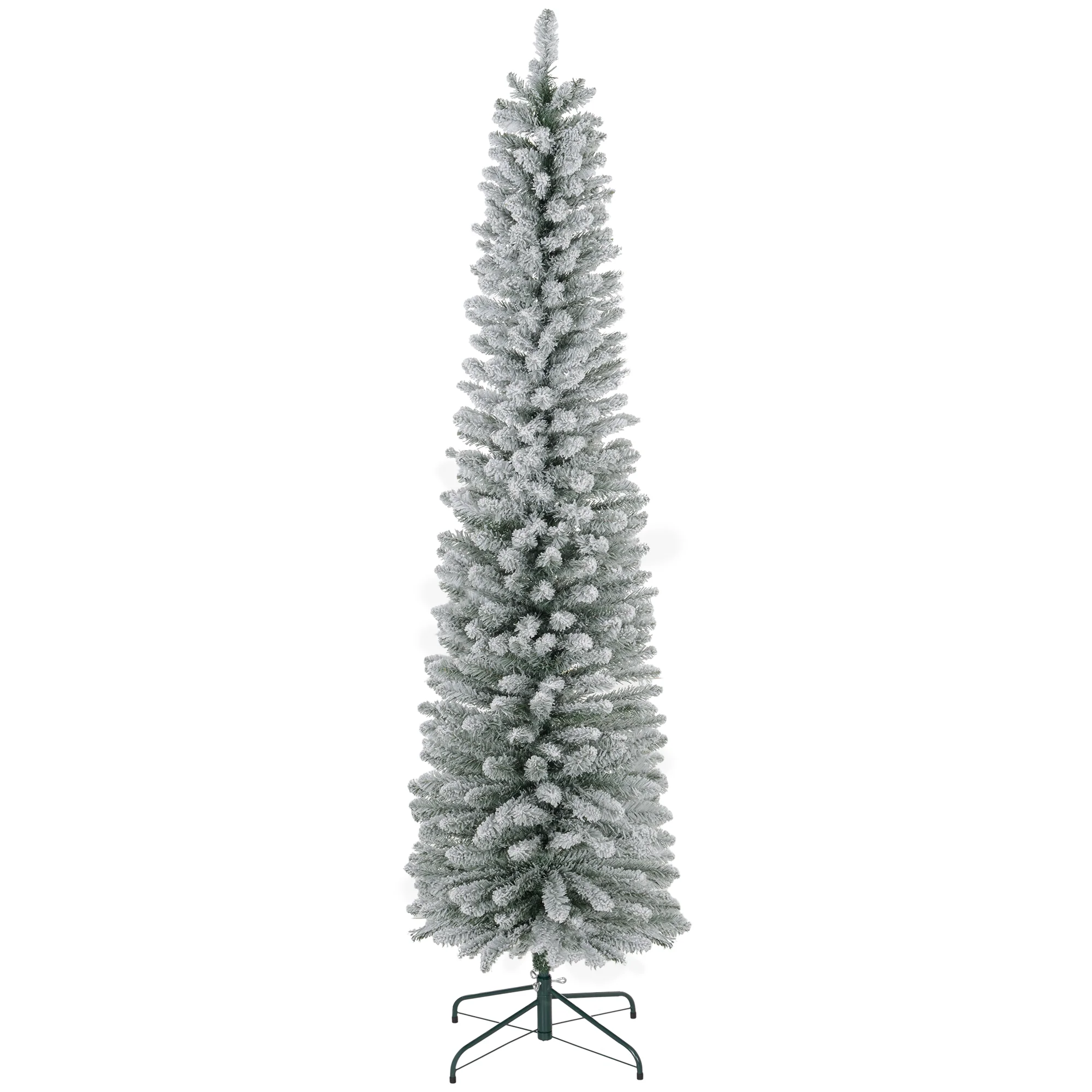 HOMCOM Artificial Pencil Christmas Tree with Snow Flocked Tips, Green