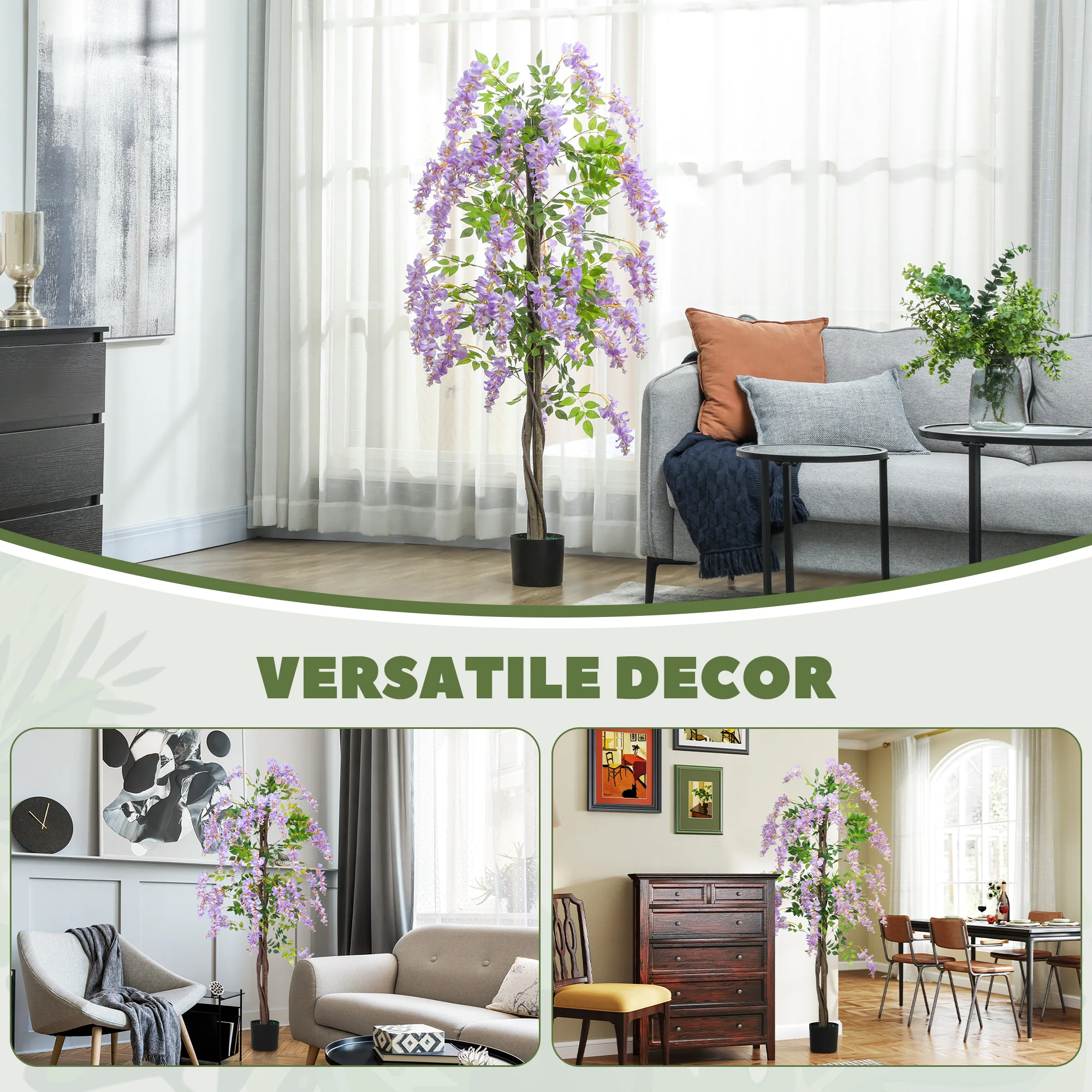 HOMCOM Artificial Wisteria Flower With 756 Leaves And 54 Flowers, Purple - Image 6
