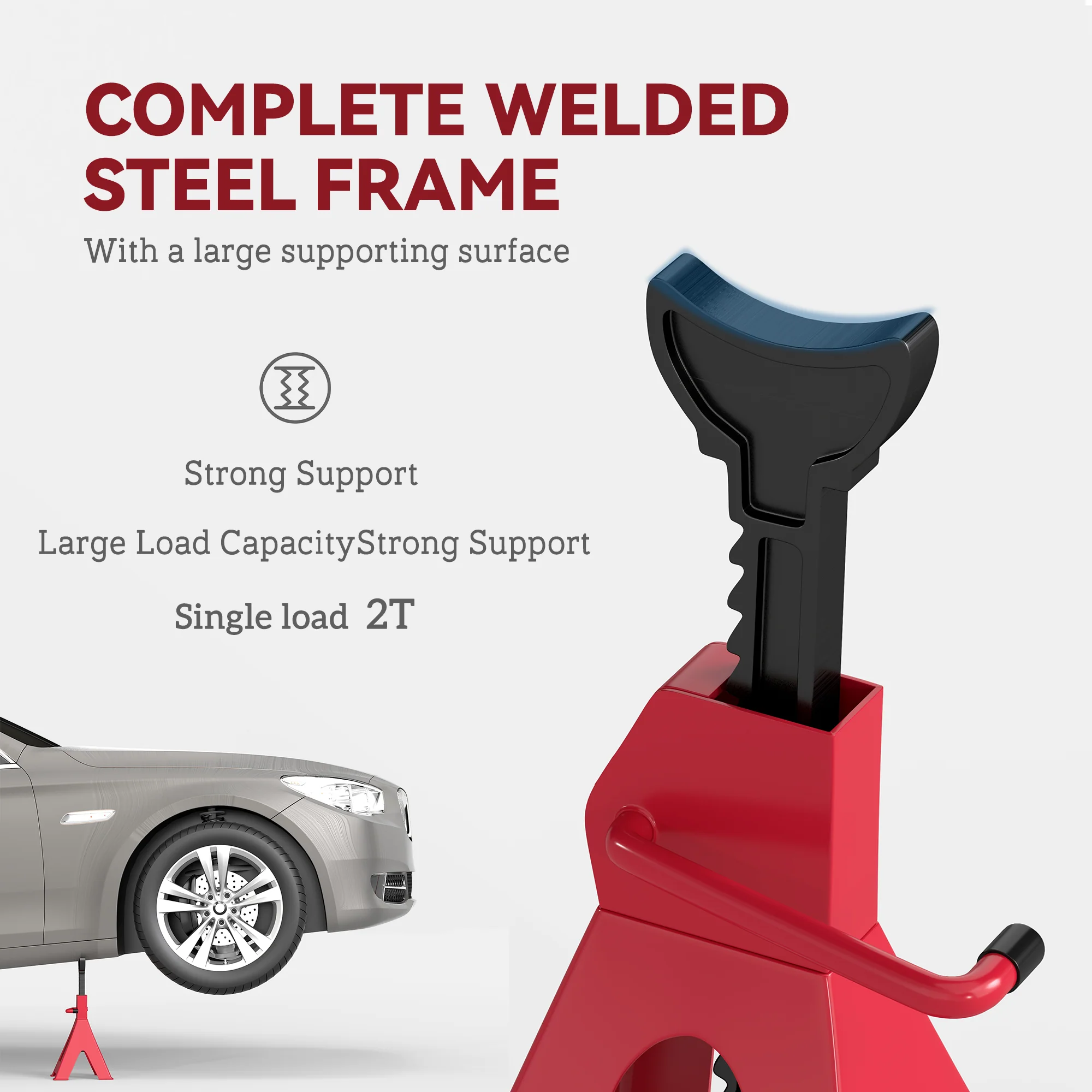 HOMCOM Axle Stands, Adjustable Car Jack Stands, Pack Of 2 - Red - Image 15