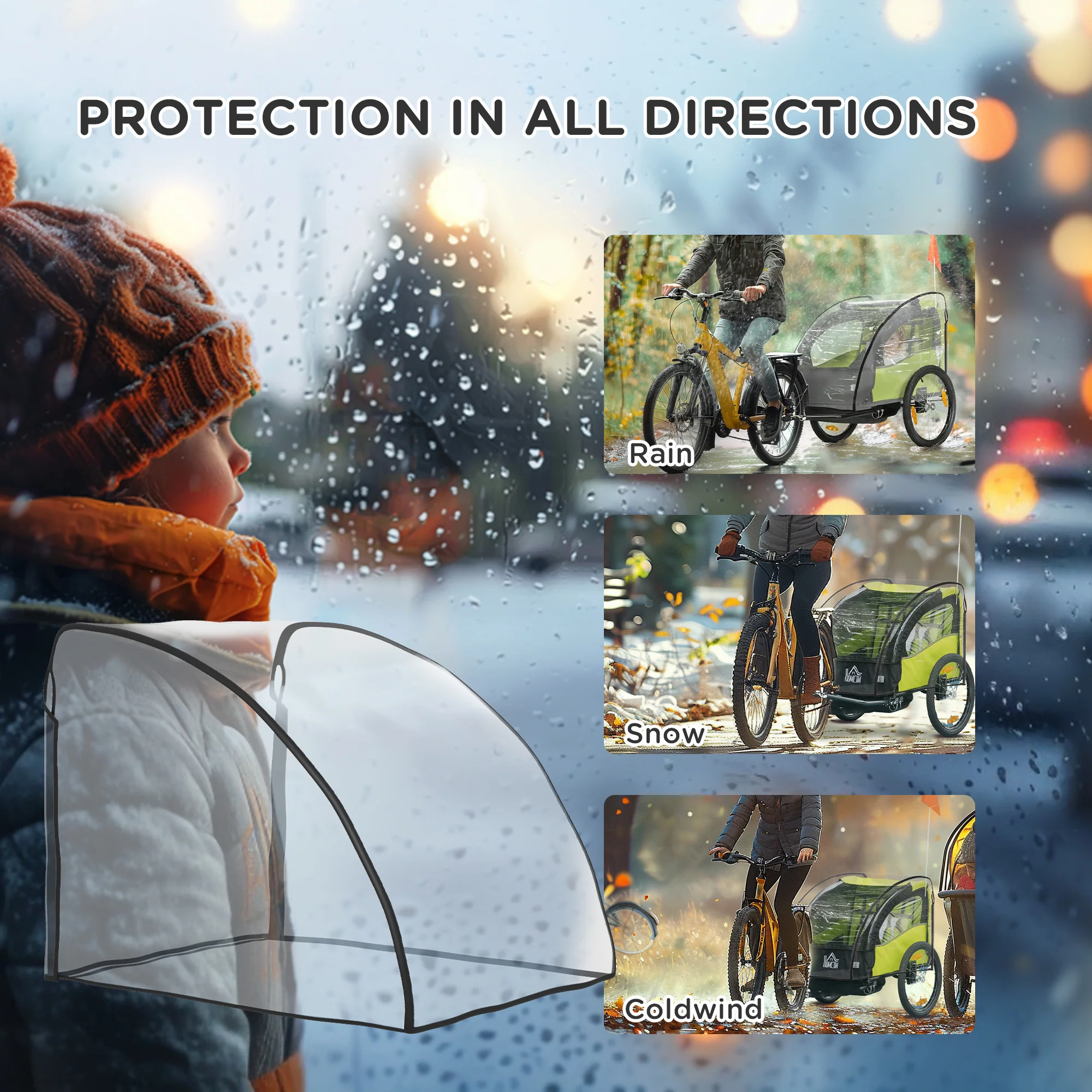 HOMCOM Baby Bike Trailer Cover, Bicycle Trailer Storage Cover Anti Dust Rain - Image 3