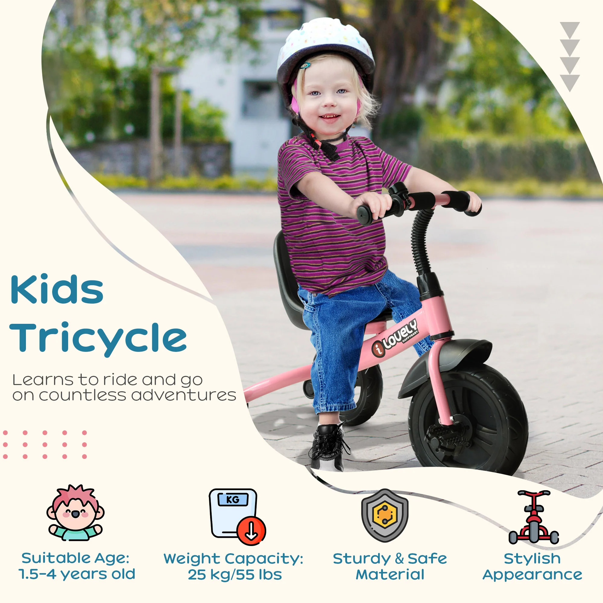 HOMCOM Baby Kids Children Toddler Tricycle Ride On 3 Wheels Bike (Pink) - Image 3