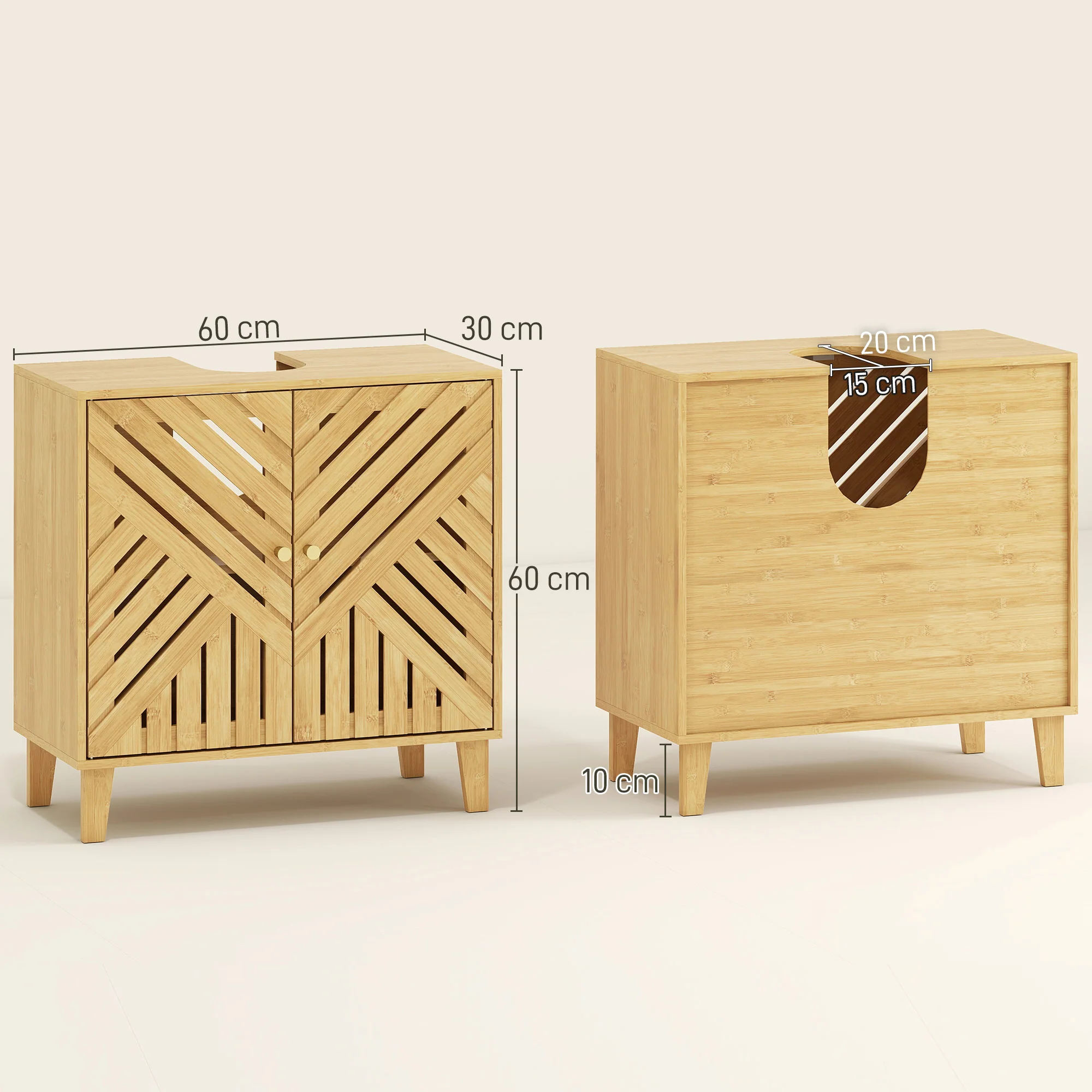 HOMCOM Bamboo Bathroom Under Sink Cabinet With Adjustable Shelf, Natural - Image 5