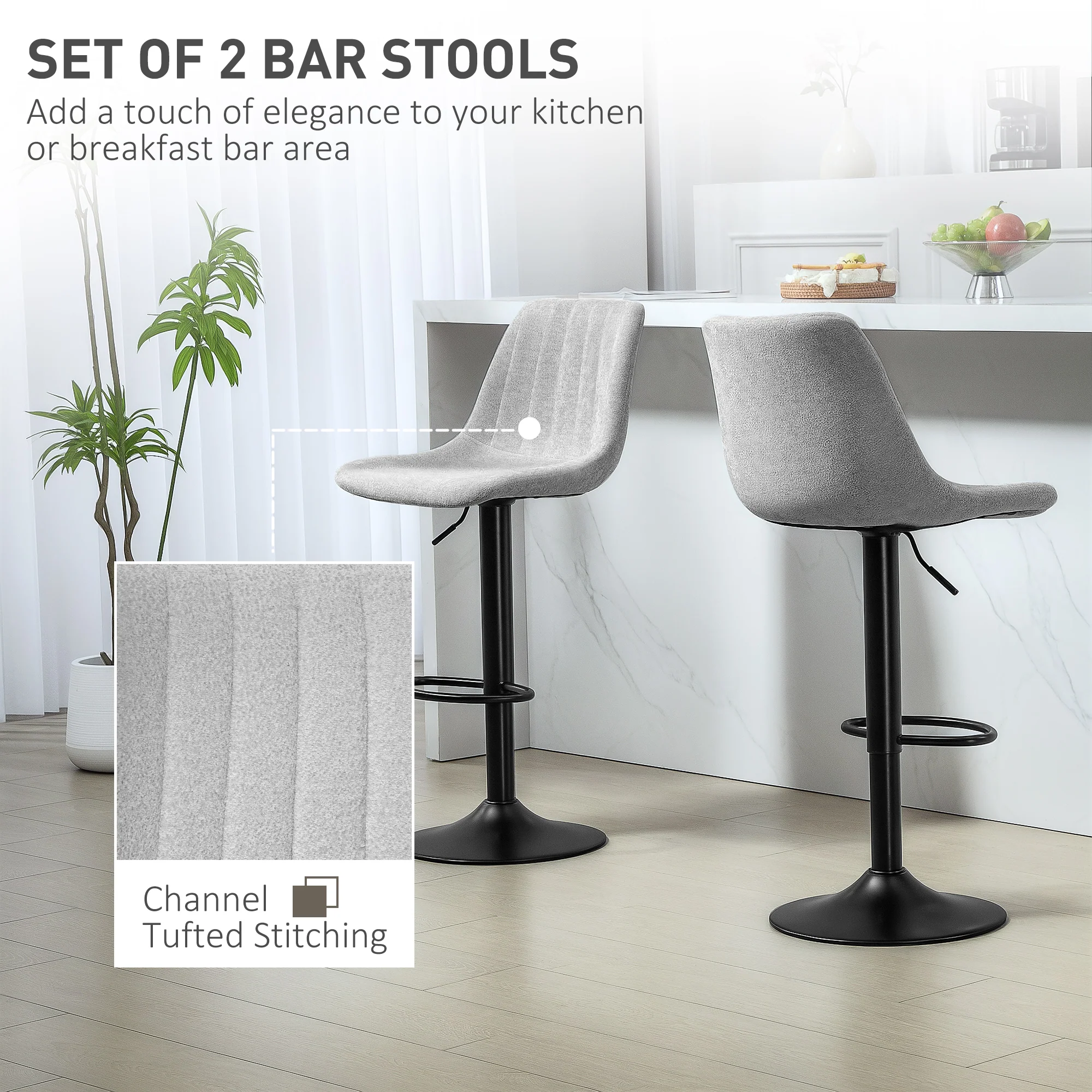 HOMCOM Bar Stools Set Of 2 Adjustable Swivel Bar Chairs With Backrest - Image 21