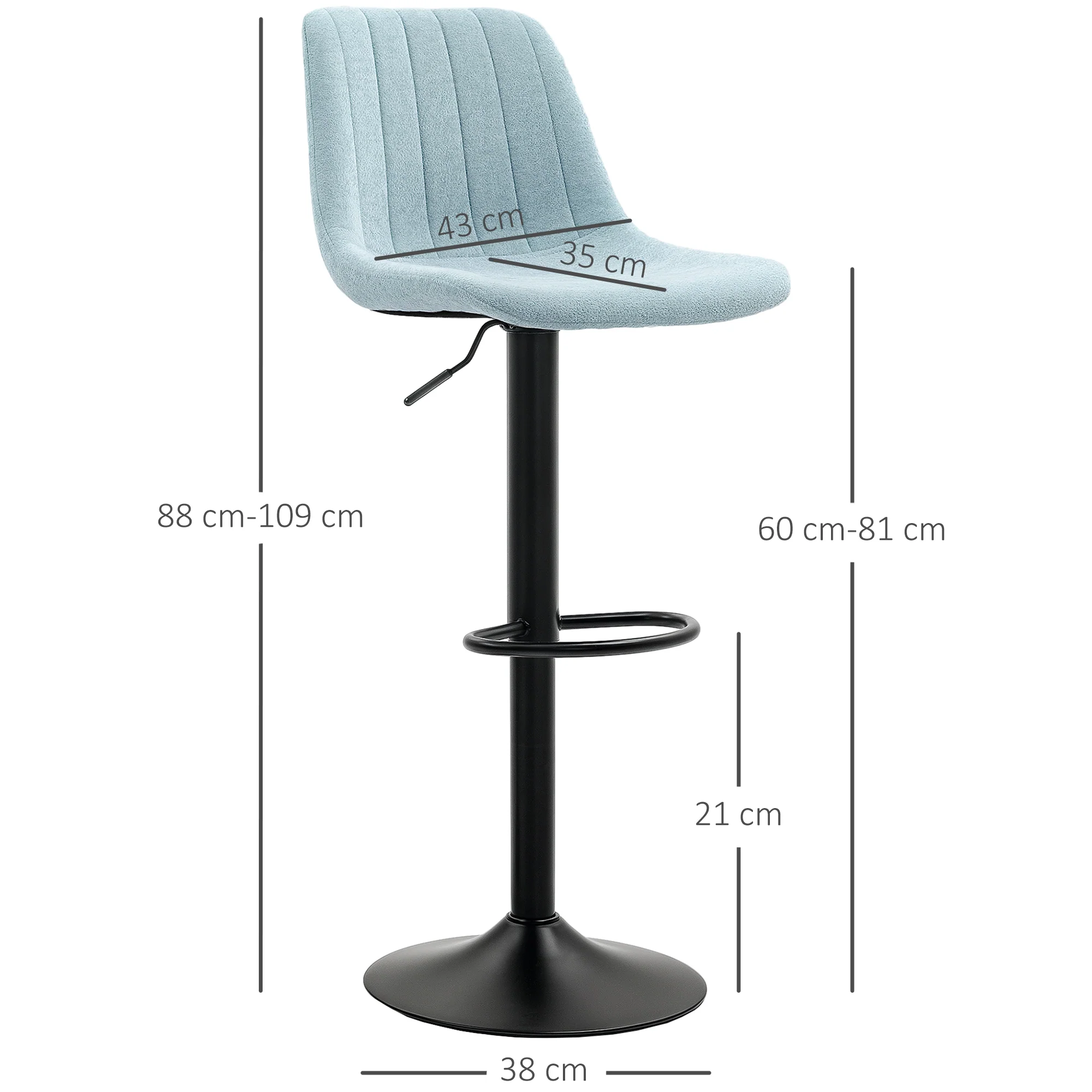HOMCOM Bar Stools Set Of 2 Adjustable Swivel Bar Chairs With Backrest - Image 32