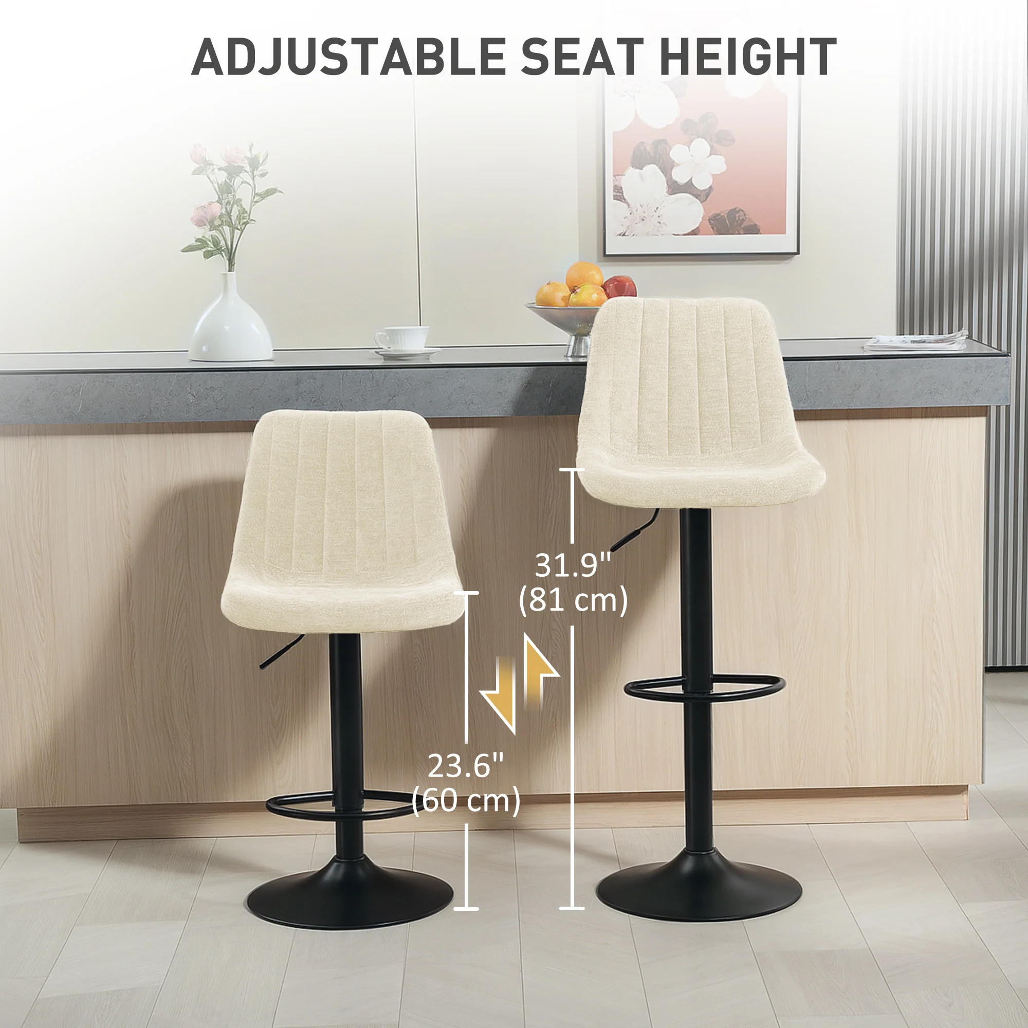 HOMCOM Bar Stools Set Of 2 Adjustable Swivel Bar Chairs With Backrest - Image 4