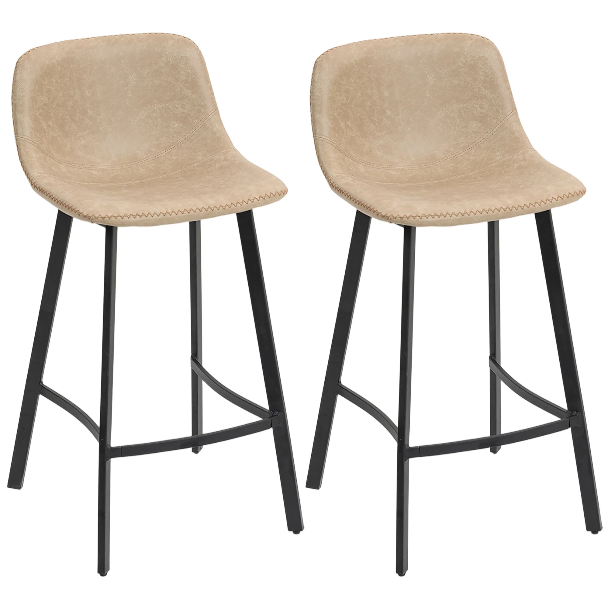 HOMCOM Bar Stools Set of 2, Bar Chairs with Back and Steel Legs, Light Brown
