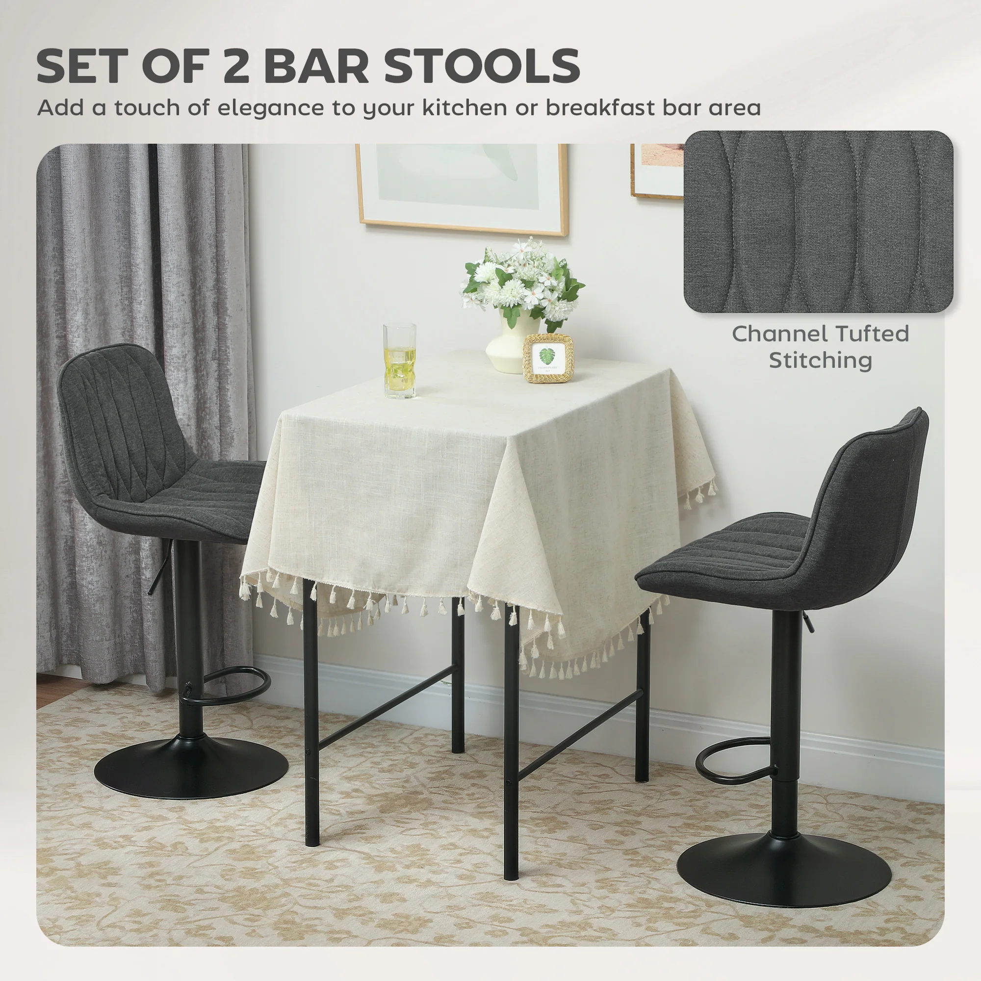 HOMCOM Bar Stools Set Of 2, Modern Armless Bar Chairs - Image 21