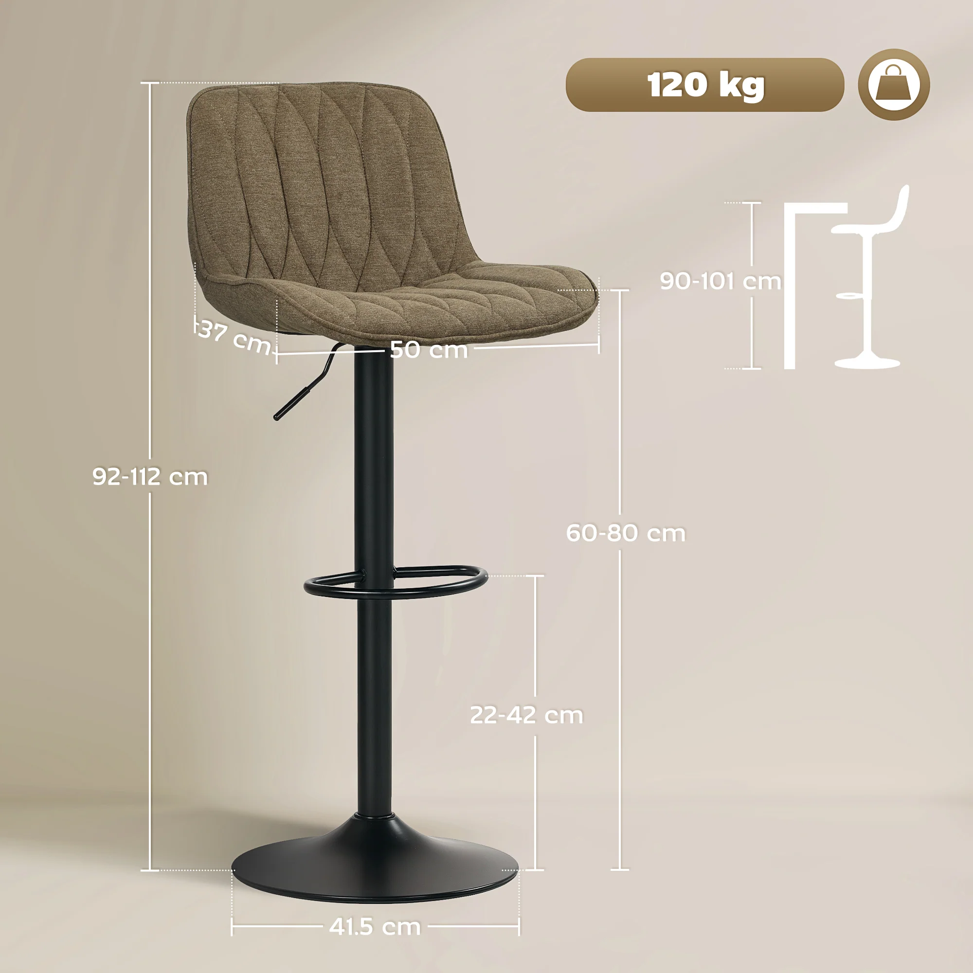 HOMCOM Bar Stools Set Of 2, Modern Armless Bar Chairs - Image 5