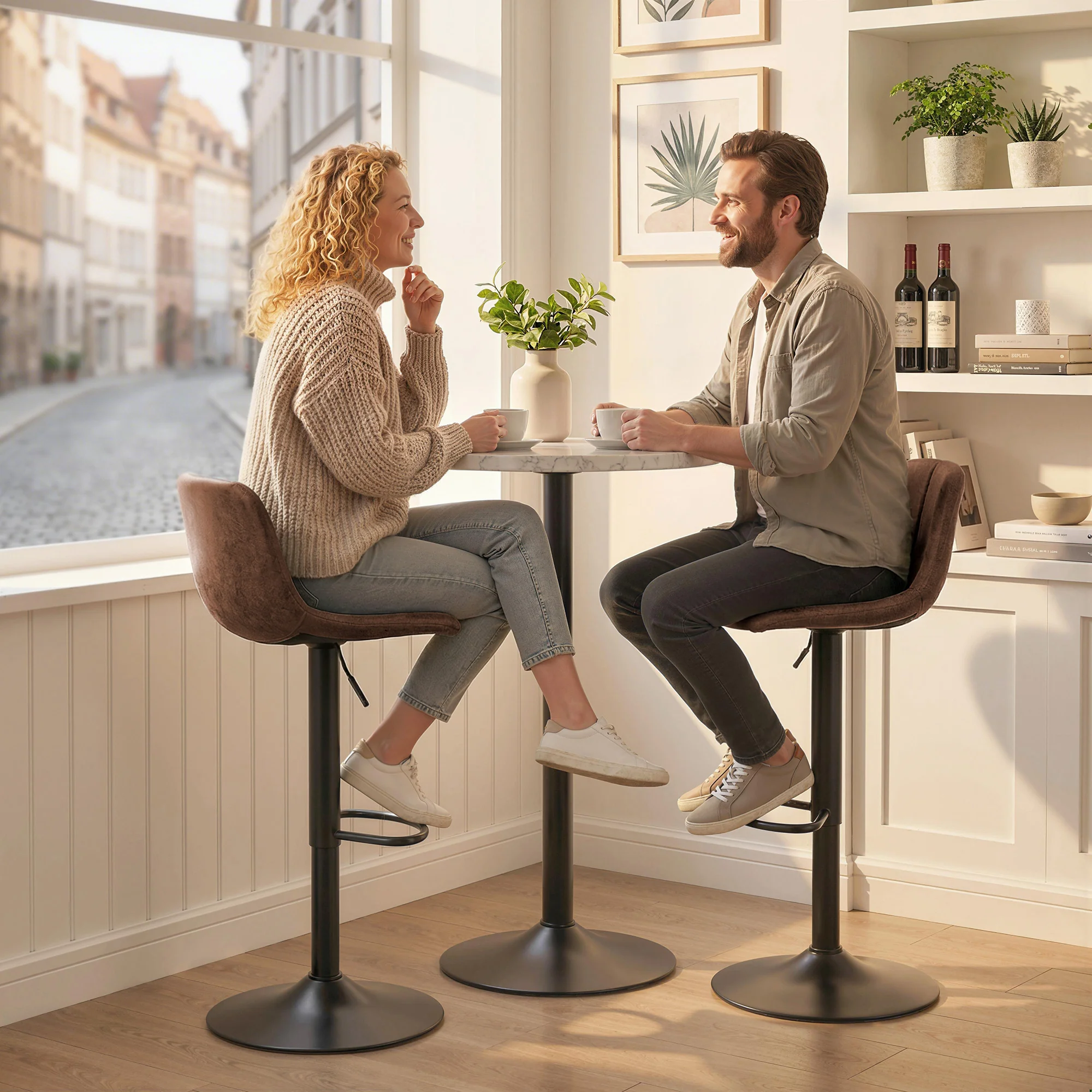 HOMCOM Bar Stools Set Of 2, Modern Swivel Barstools For Dining Room, Brown - Image 8