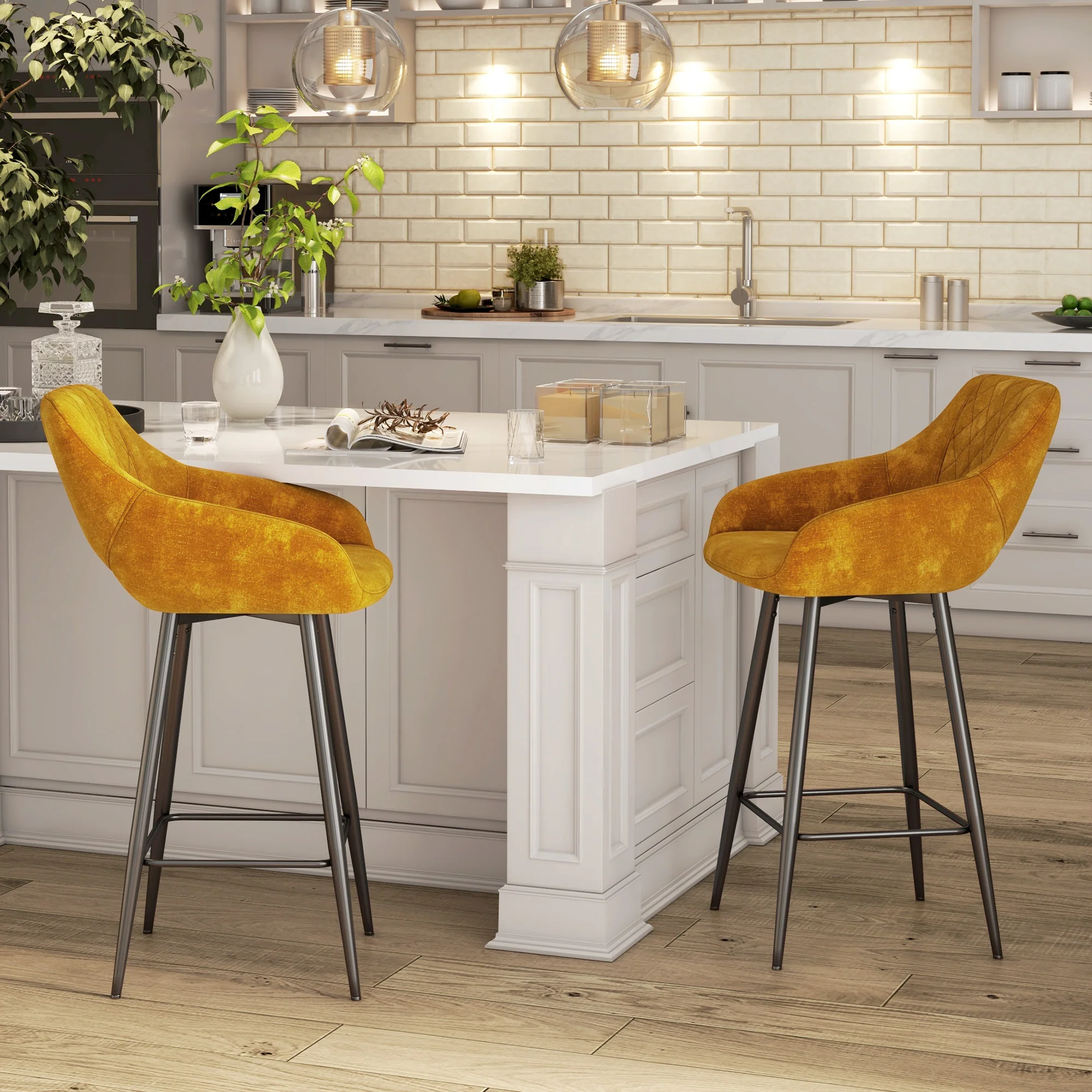 HOMCOM Bar Stools Set Of 2, Velvet-Touch Fabric Counter Height Bar Chairs Pink - Image 12