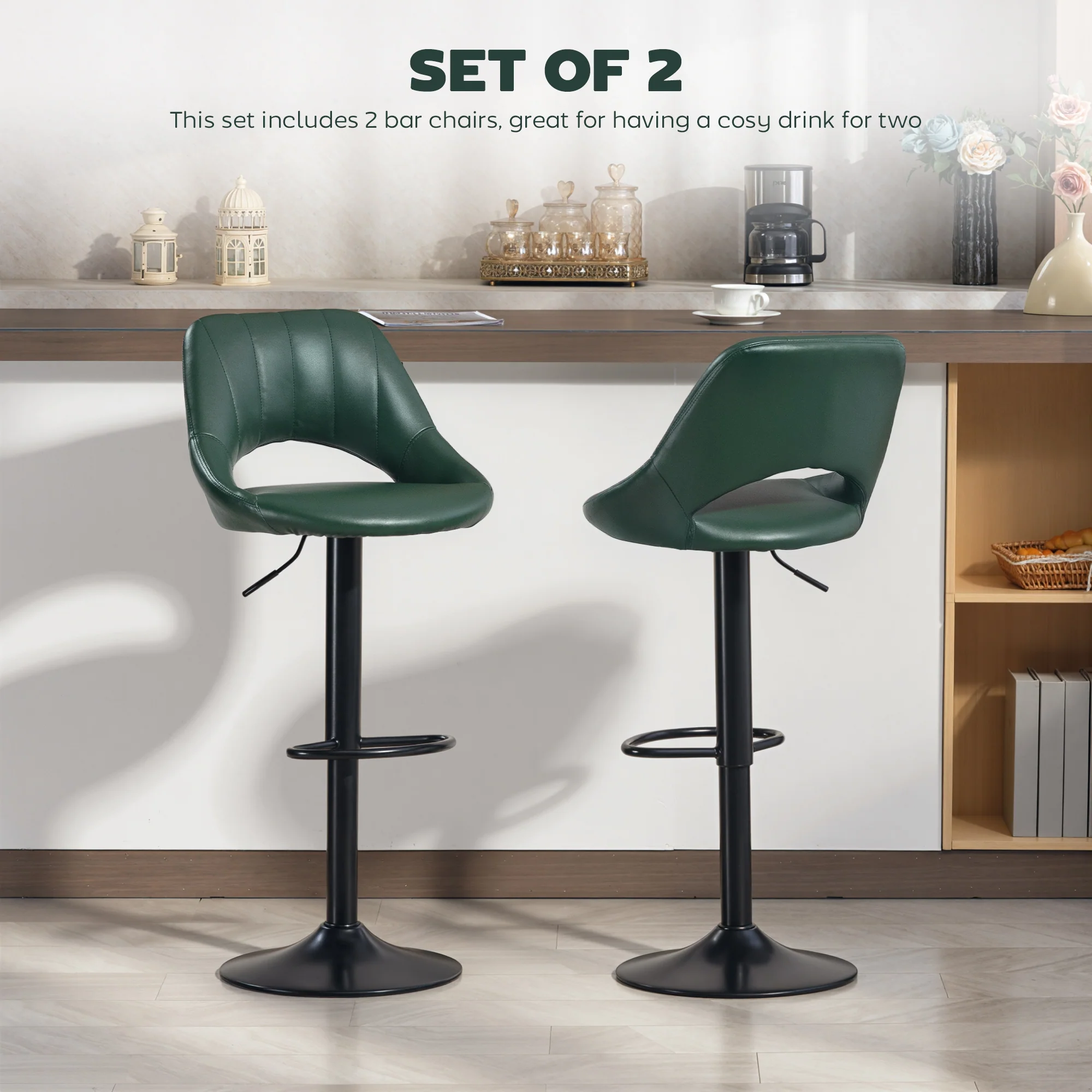 HOMCOM Barstools Set Of 2, Dining Stools With Backrest And Footrest - Image 3