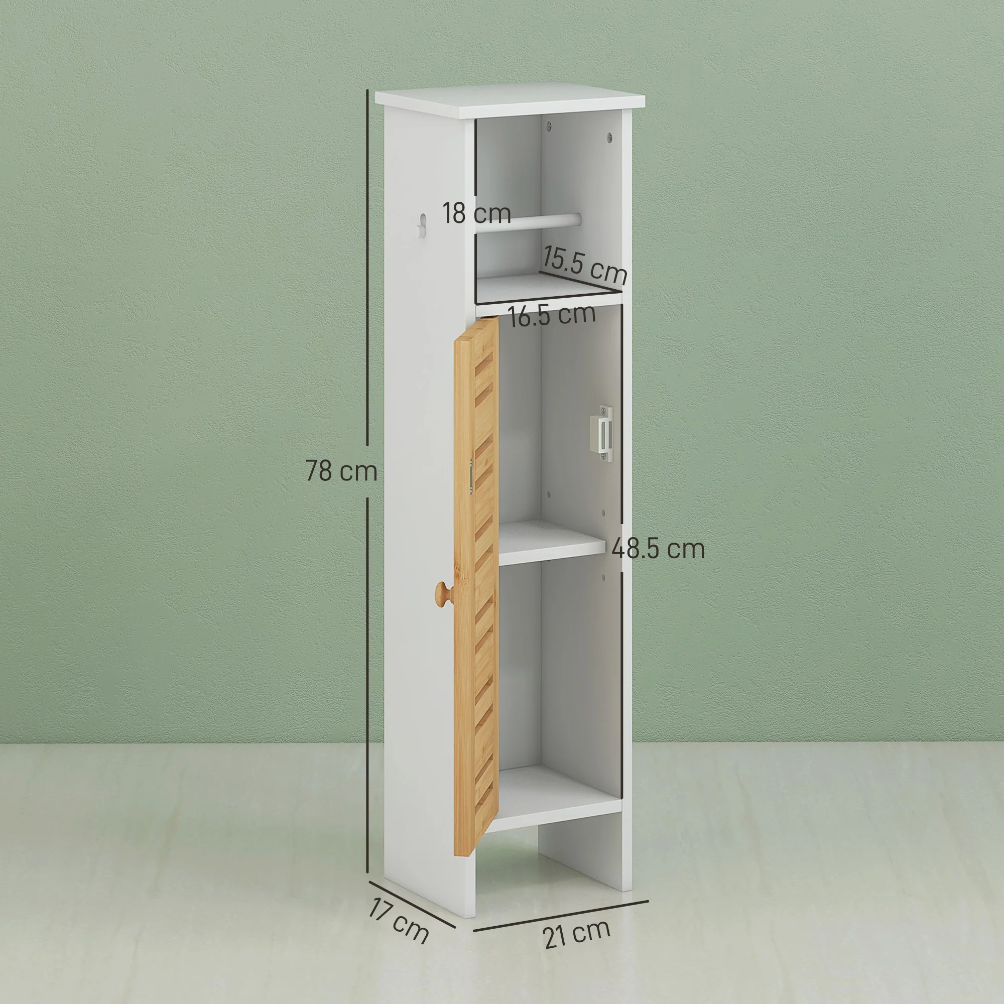 HOMCOM Bathroom Cabinet, Slim Bathroom Unit with Adjustable Shelf, White - Image 5
