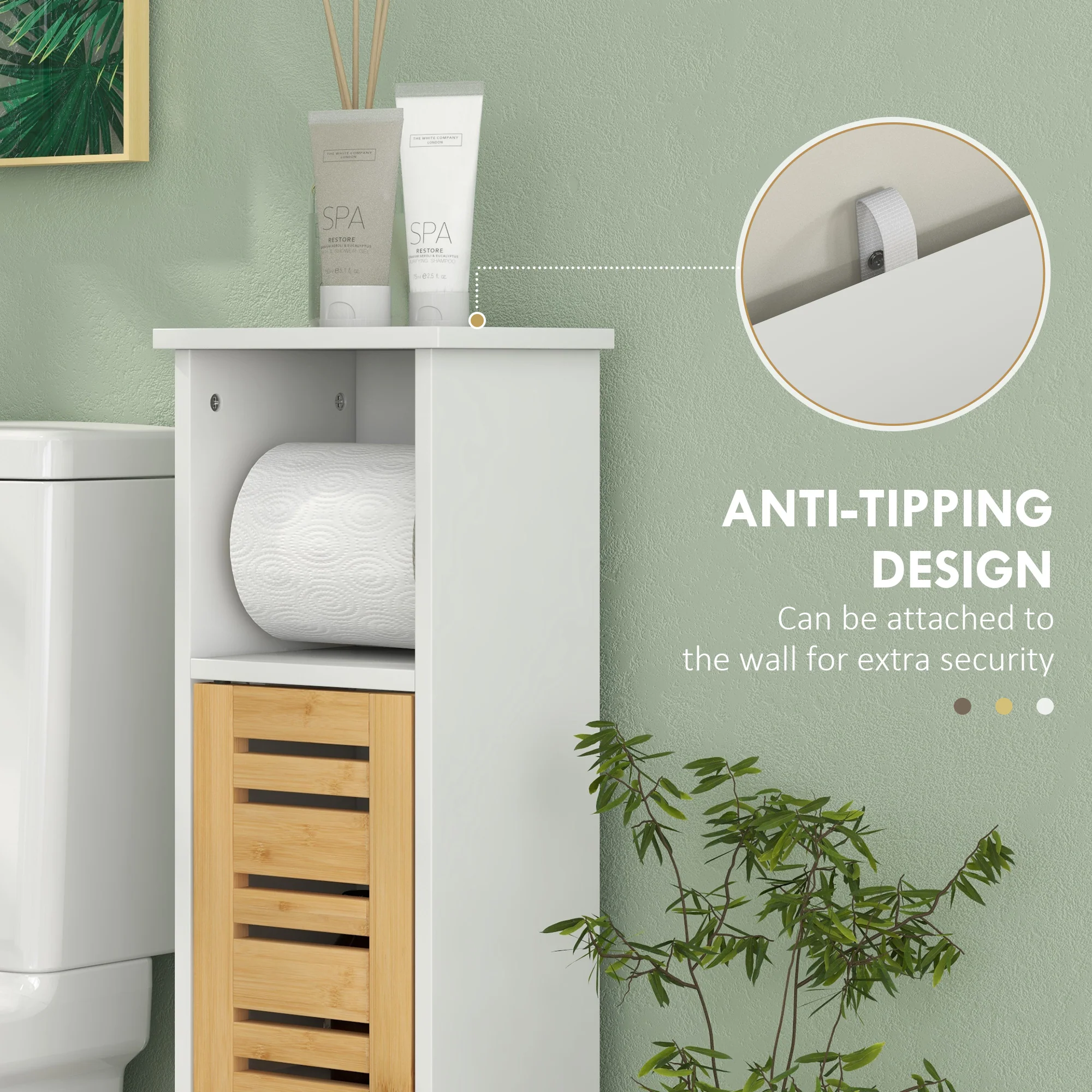 HOMCOM Bathroom Cabinet, Slim Bathroom Unit with Adjustable Shelf, White - Image 6