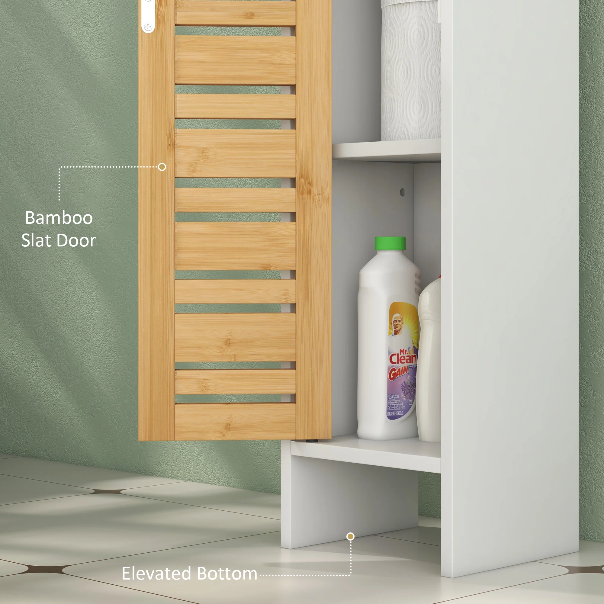 HOMCOM Bathroom Cabinet, Slim Bathroom Unit with Adjustable Shelf, White - Image 7