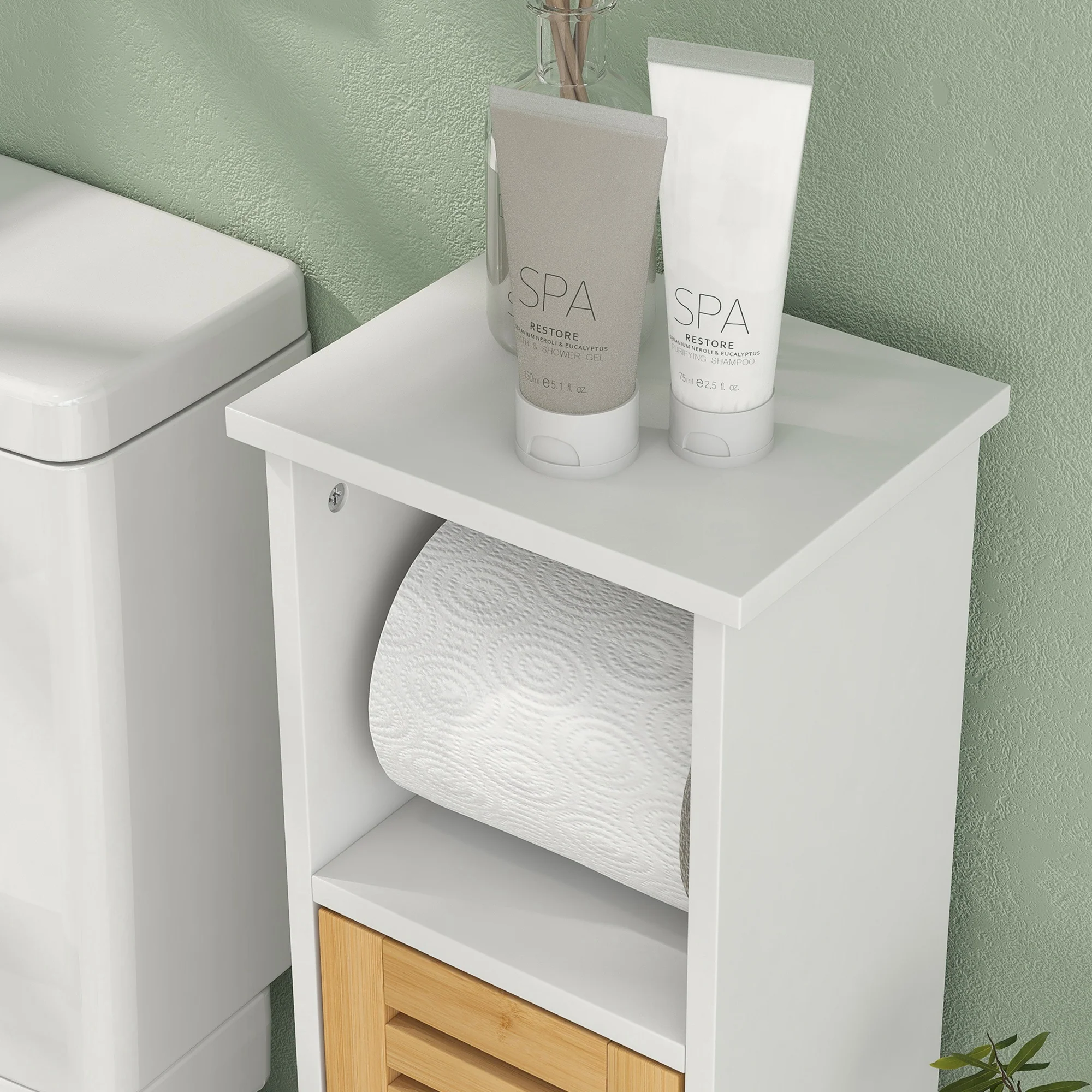 HOMCOM Bathroom Cabinet, Slim Bathroom Unit with Adjustable Shelf, White - Image 9
