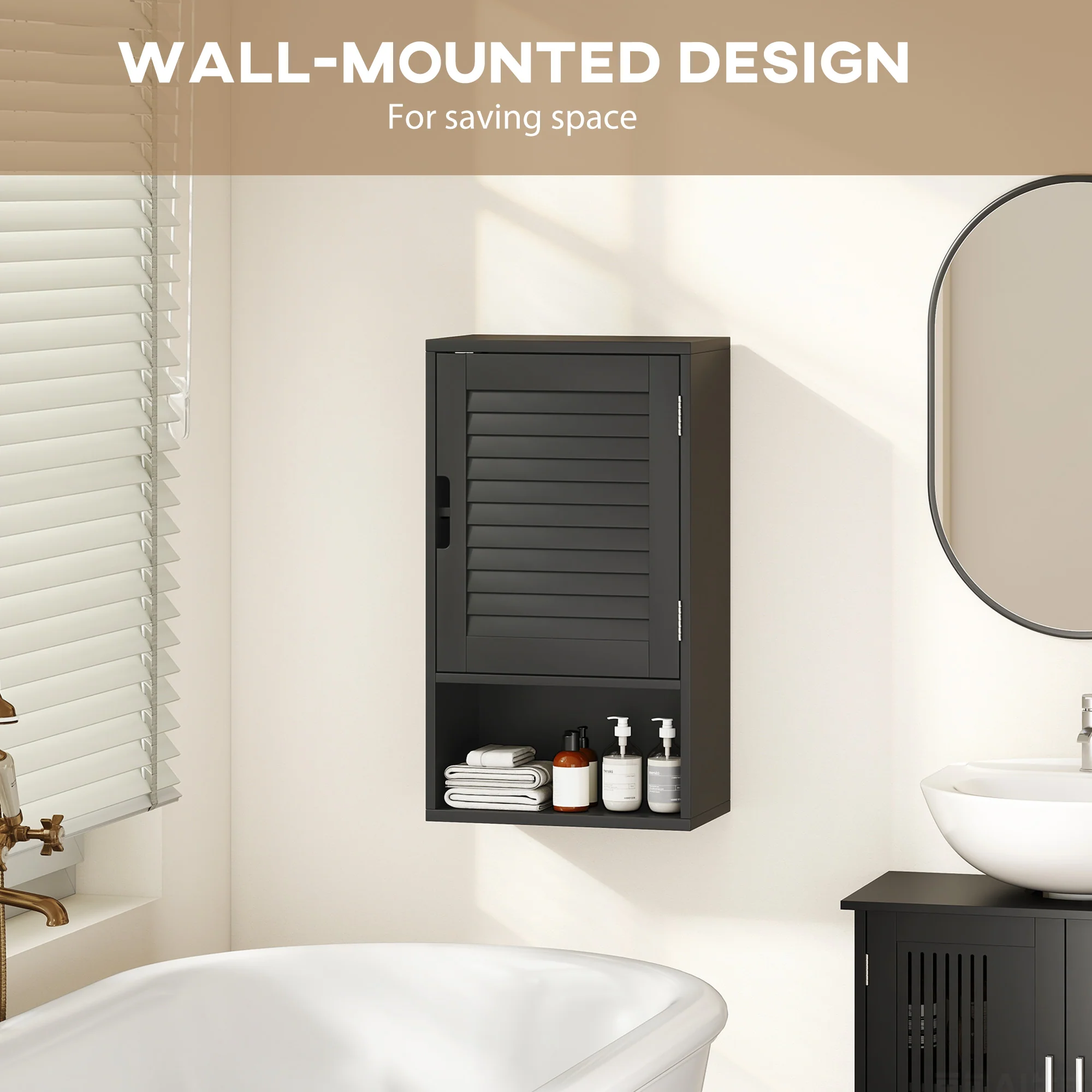 HOMCOM Bathroom Cabinet, Wall Mounted Cabinet with Adjustable Shelves, Black - Image 6