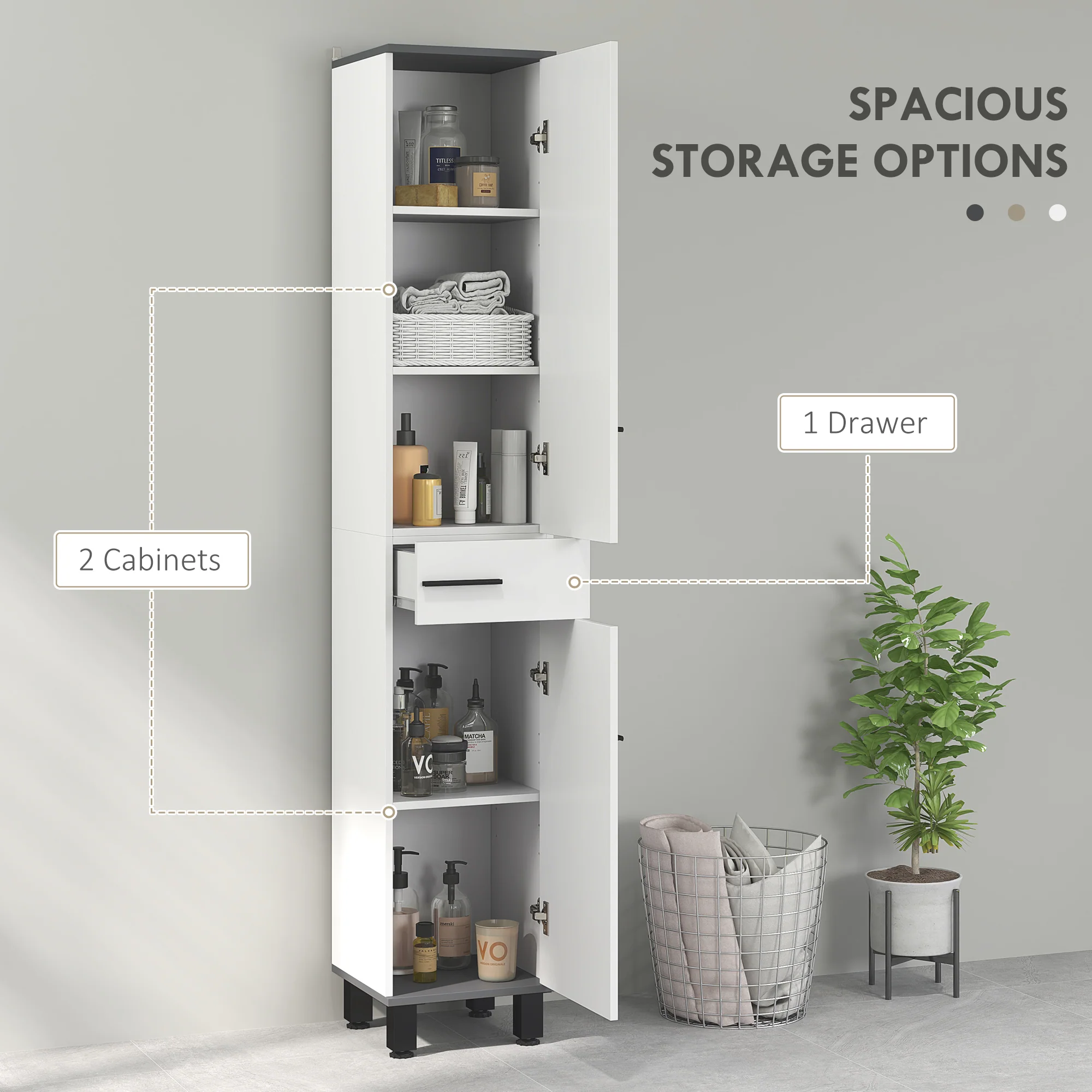 HOMCOM Bathroom Cabinet With Adjustable Shelves, Double Doors And Drawer - Image 3