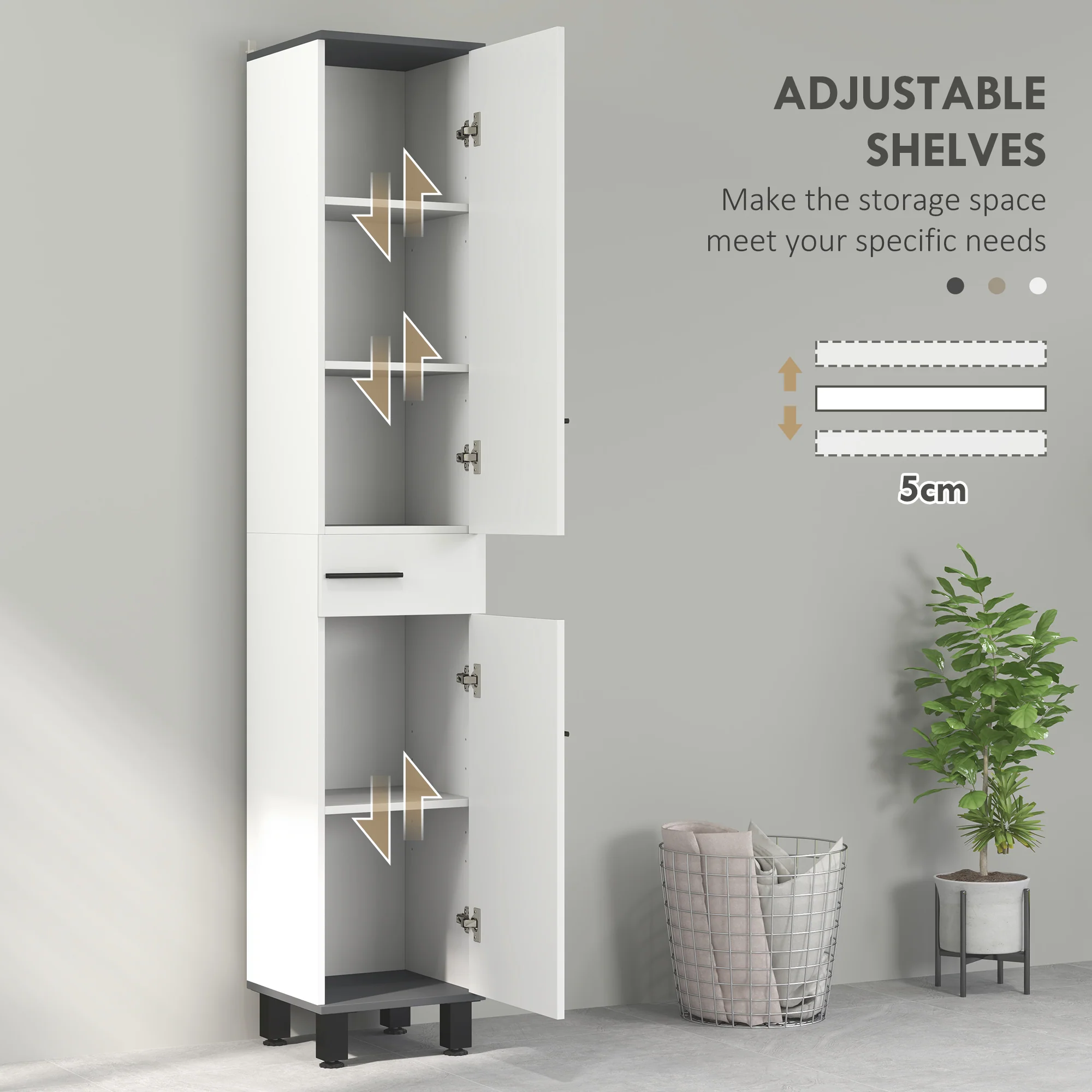HOMCOM Bathroom Cabinet With Adjustable Shelves, Double Doors And Drawer - Image 4