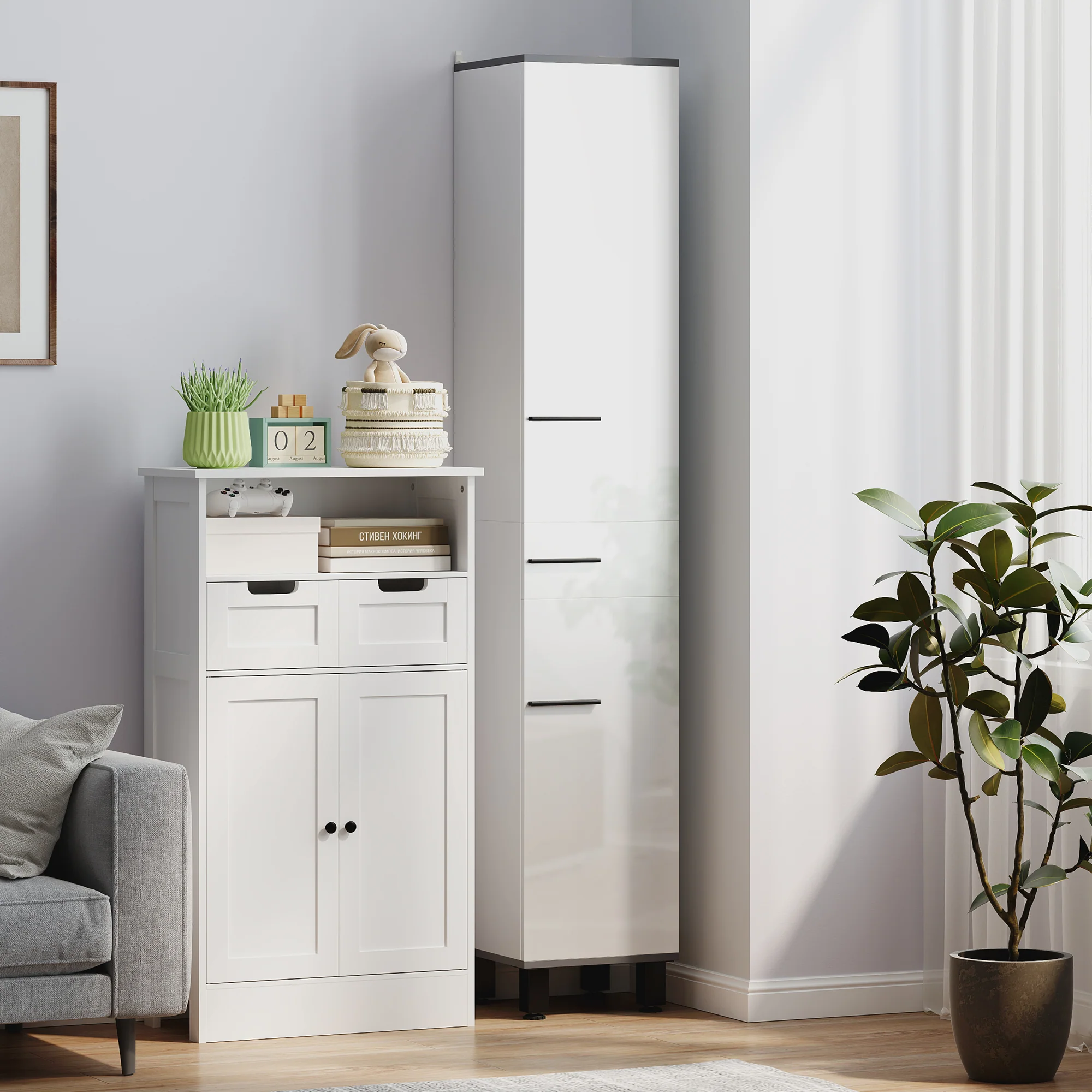 HOMCOM Bathroom Cabinet With Adjustable Shelves, Double Doors And Drawer - Image 7