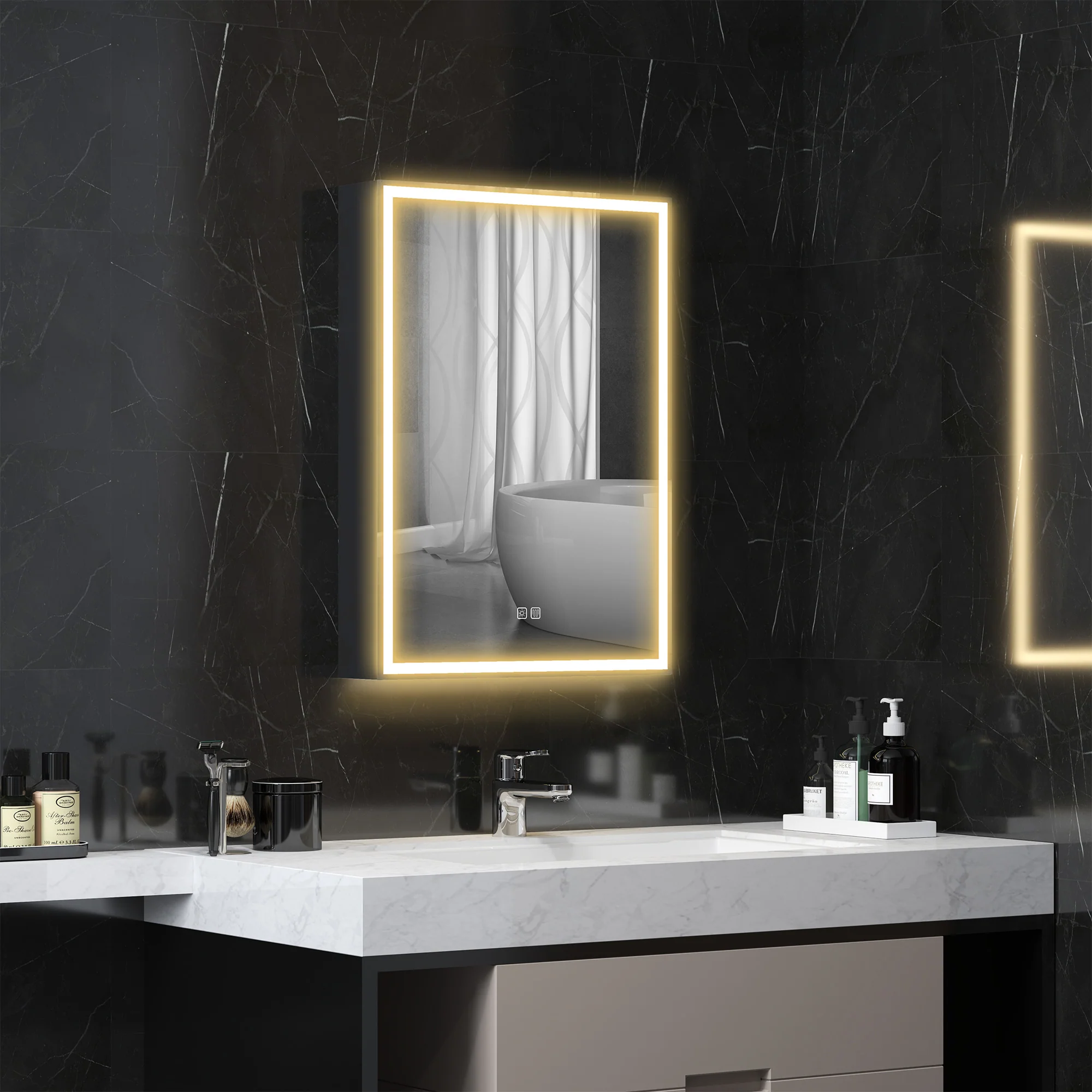 HOMCOM Bathroom Cabinet With Mirror, LED Lights And Demister Pad, Black - Image 2