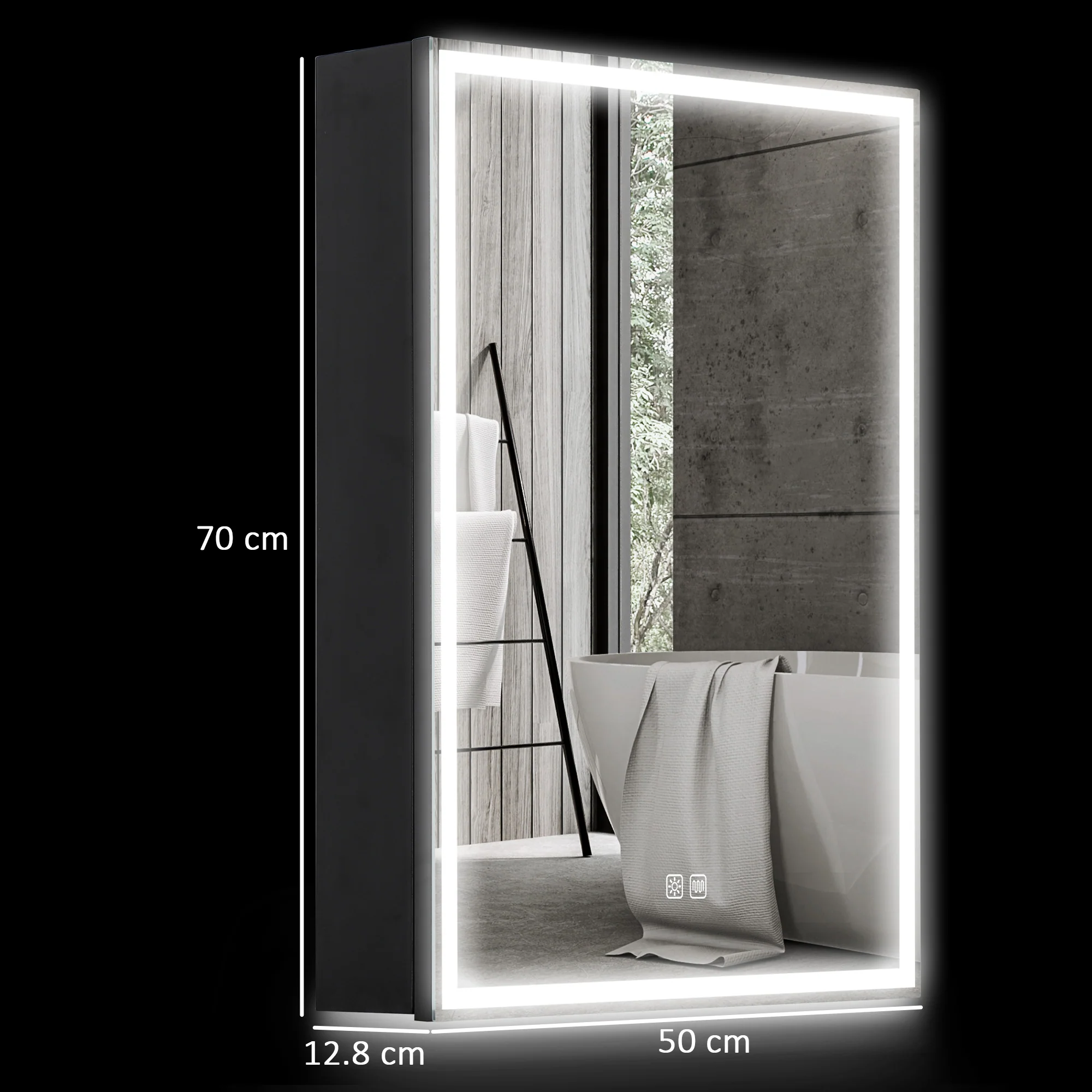 HOMCOM Bathroom Cabinet With Mirror, LED Lights And Demister Pad, Black - Image 5