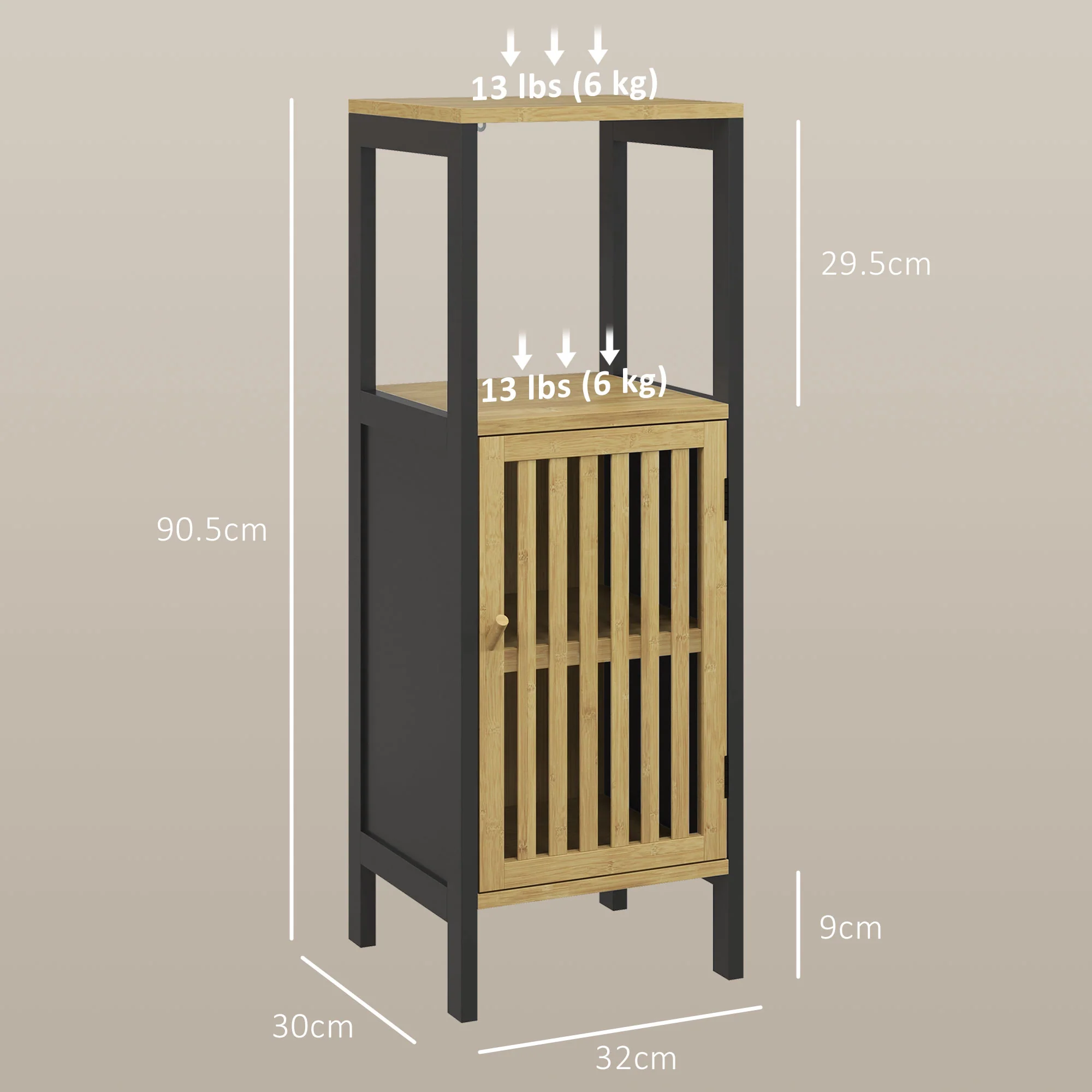 HOMCOM Bathroom Floor Cabinet Bamboo Bathroom Cupboard with Adjustable Shelf - Image 5