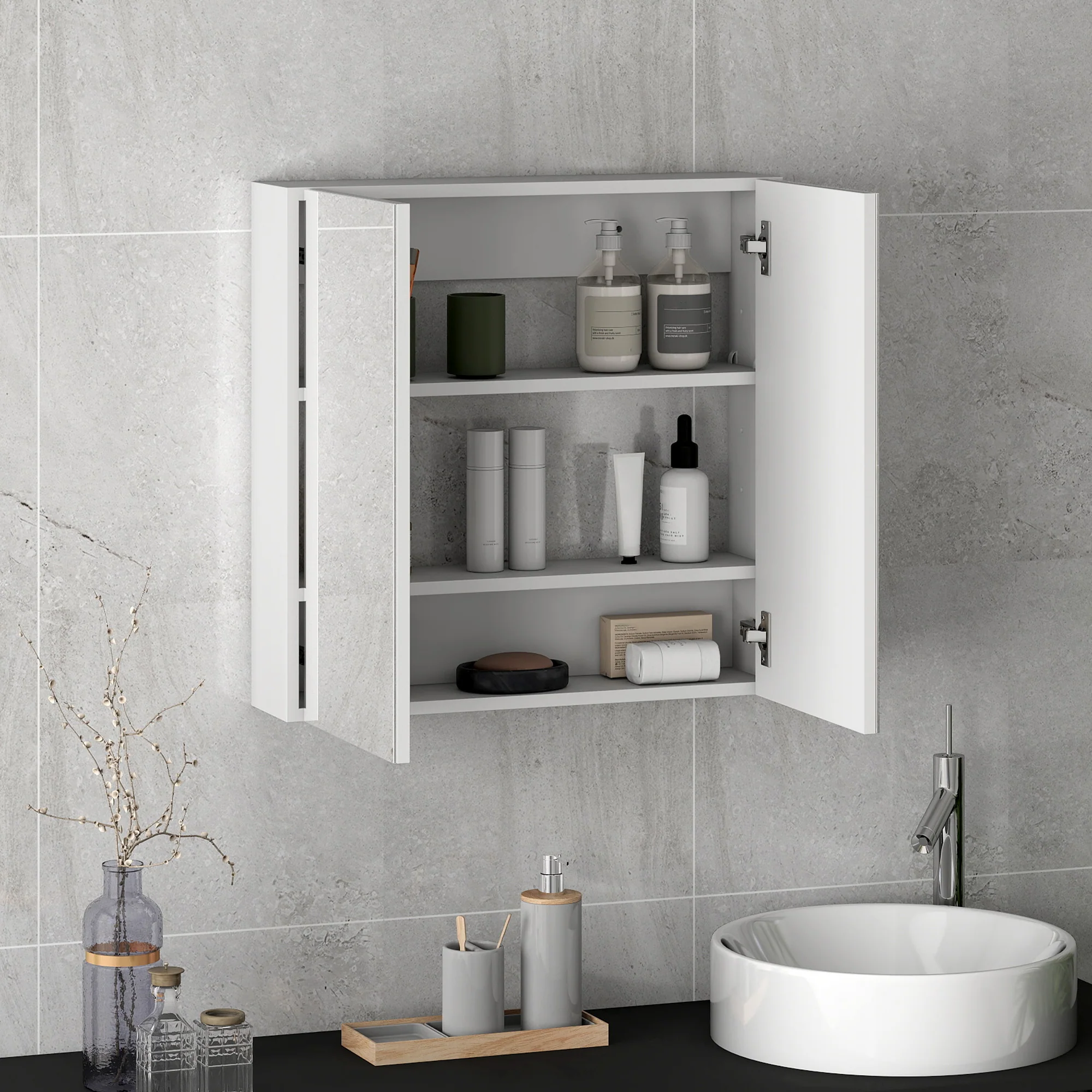 HOMCOM Bathroom Mirror Cabinet Wall Mounted, 60 X 15 X 60 Cm, White - Image 8