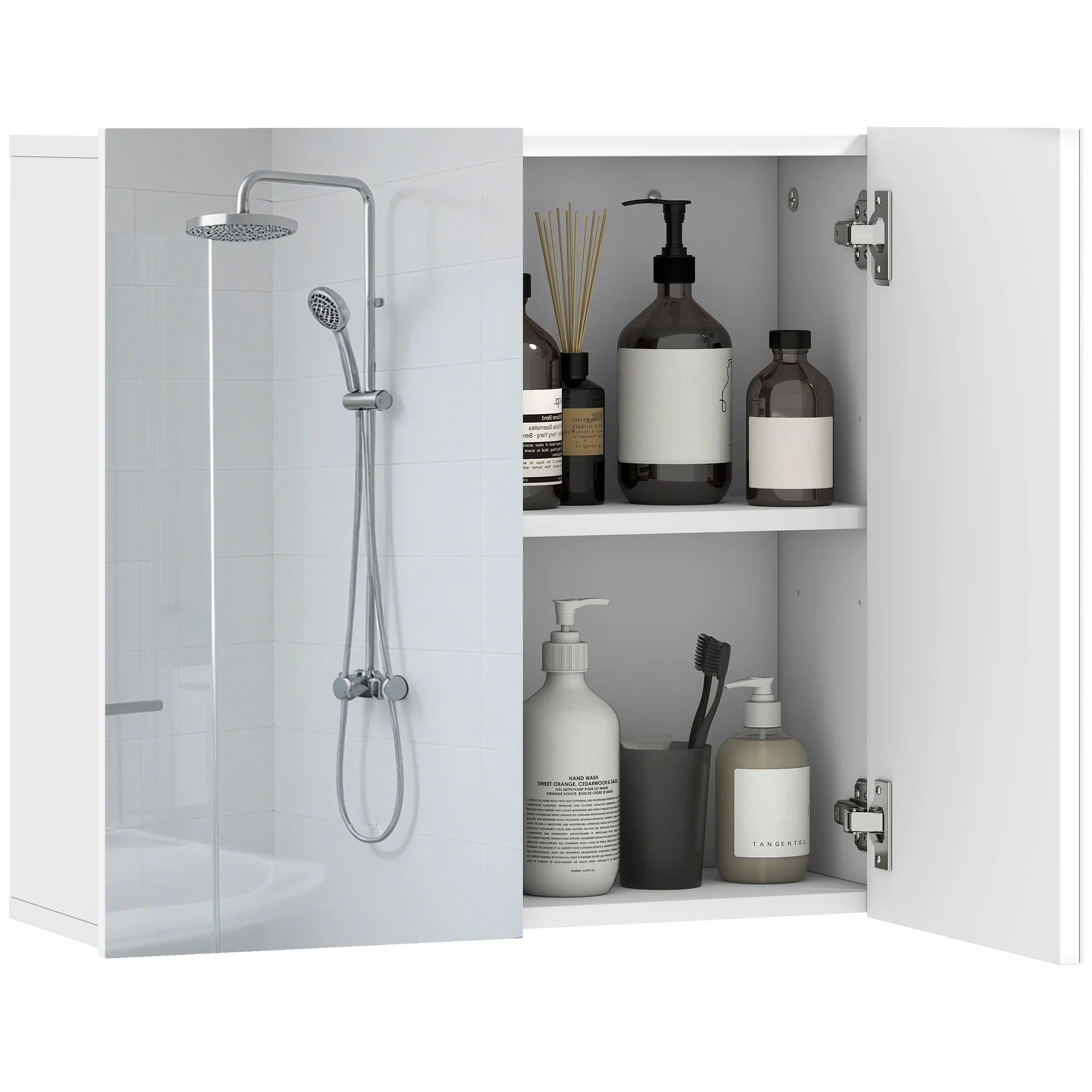 HOMCOM Bathroom Mirror Cabinet with 2 Doors and Adjustable Shelf, White