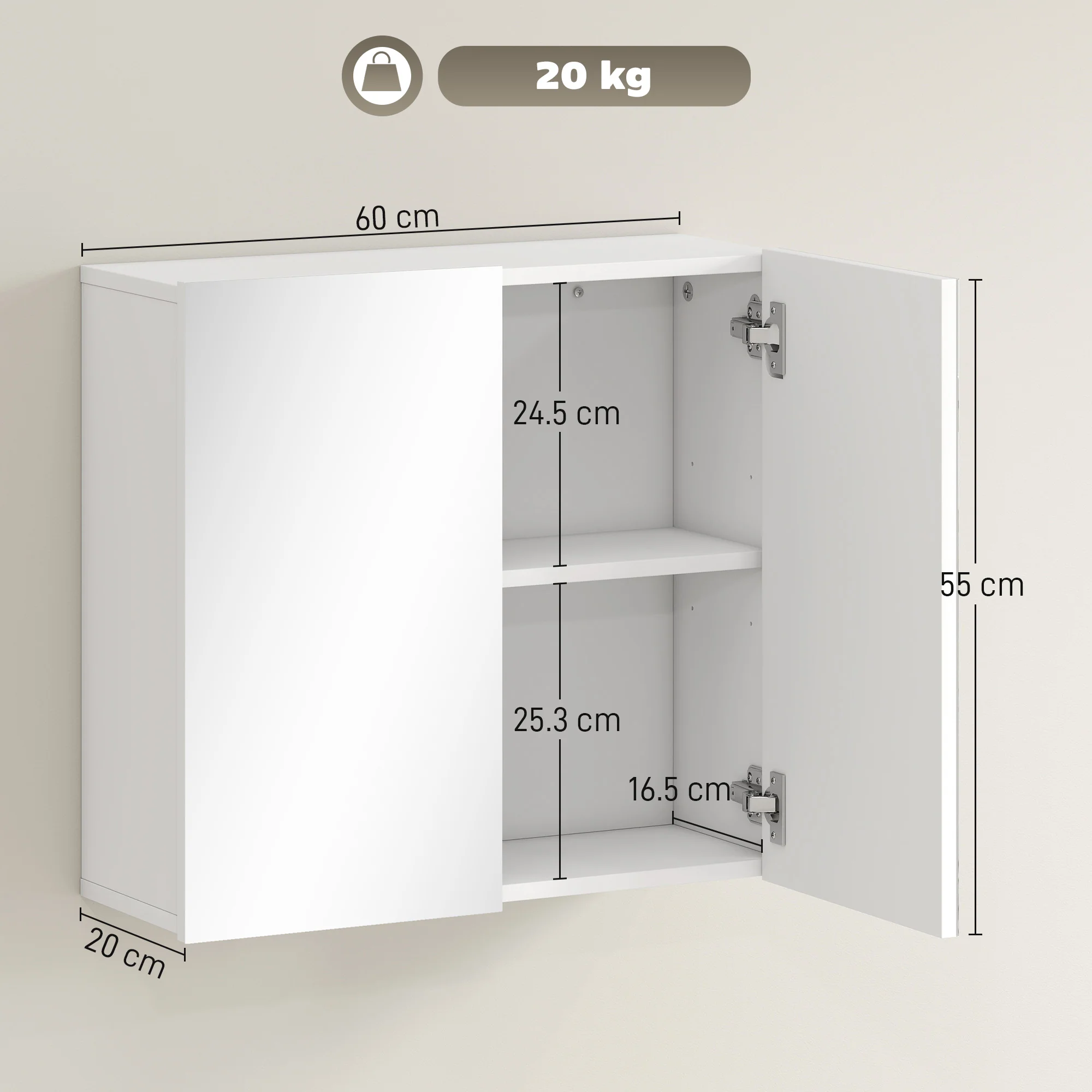 HOMCOM Bathroom Mirror Cabinet with 2 Doors and Adjustable Shelf, White - Image 5