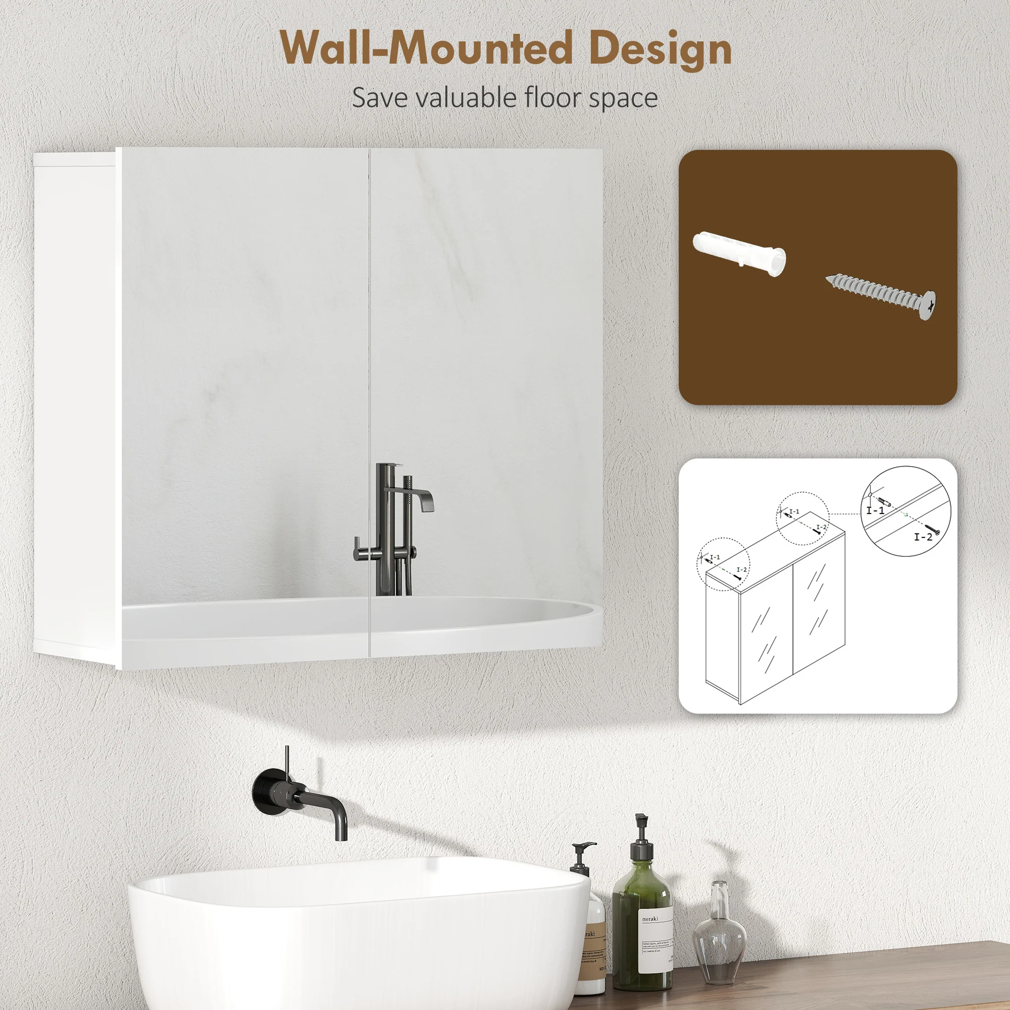 HOMCOM Bathroom Mirror Cabinet with 2 Doors and Adjustable Shelf, White - Image 7