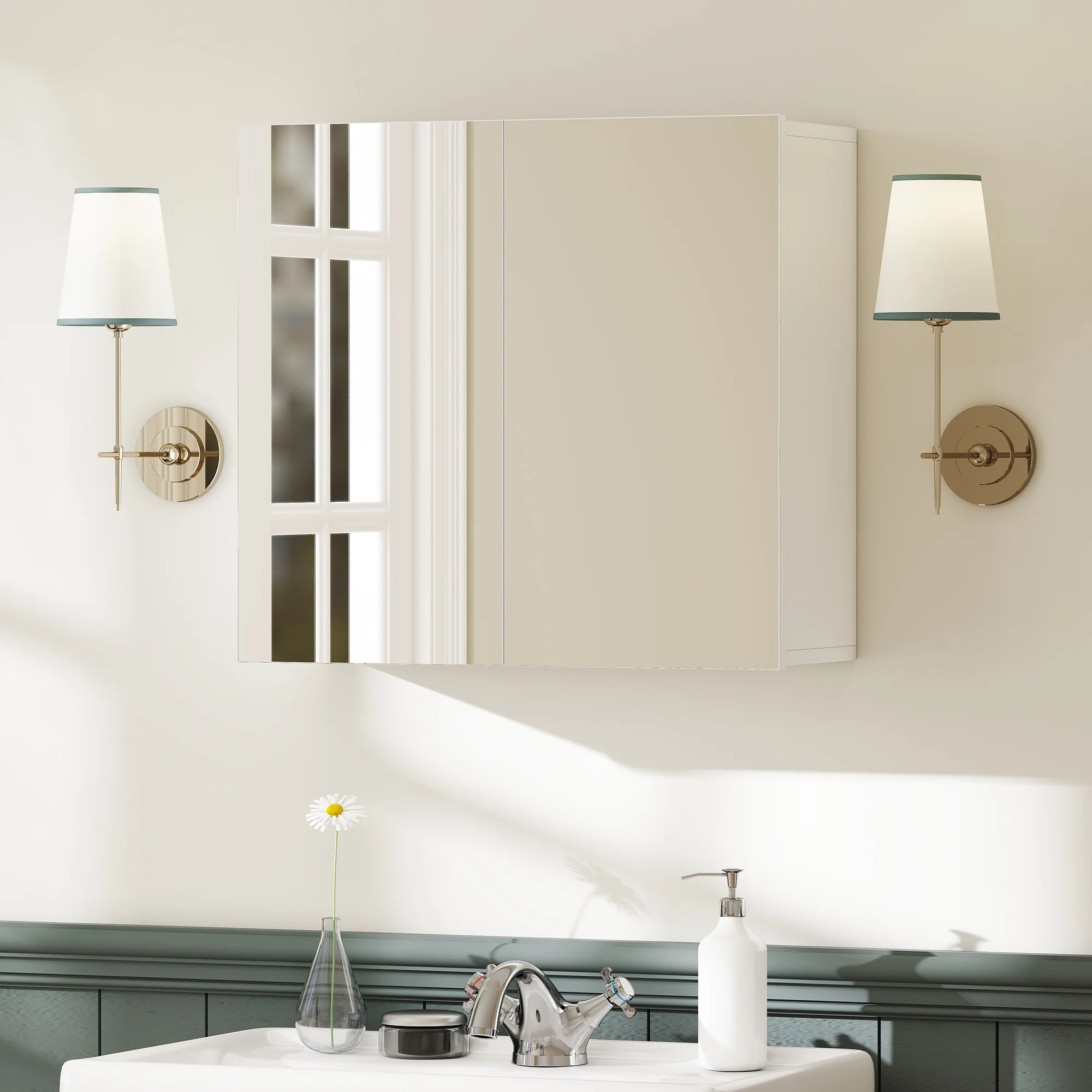 HOMCOM Bathroom Mirror Cabinet with 2 Doors and Adjustable Shelf, White - Image 9