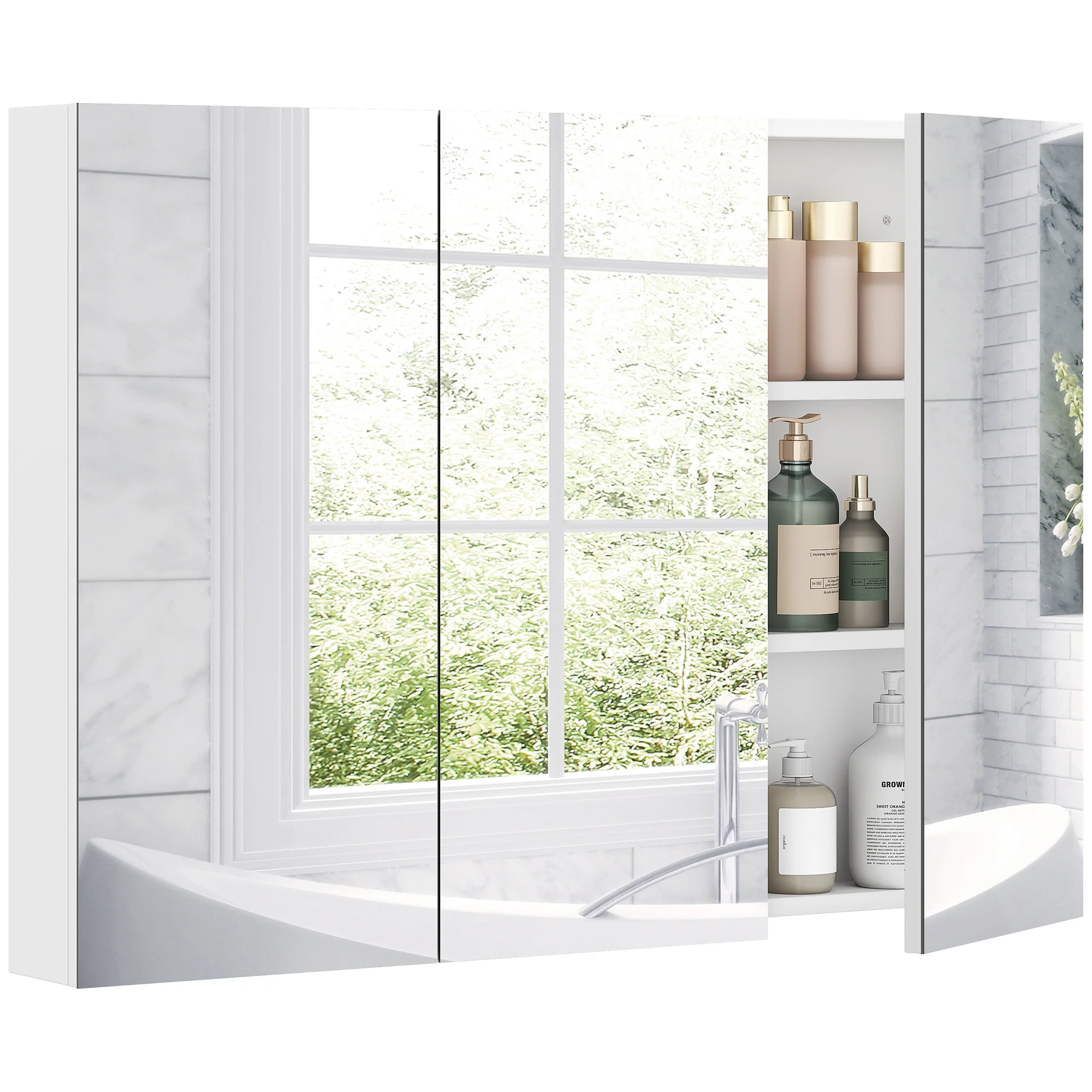 HOMCOM Bathroom Mirror Cabinet With 4 Adjustable Shelves, White