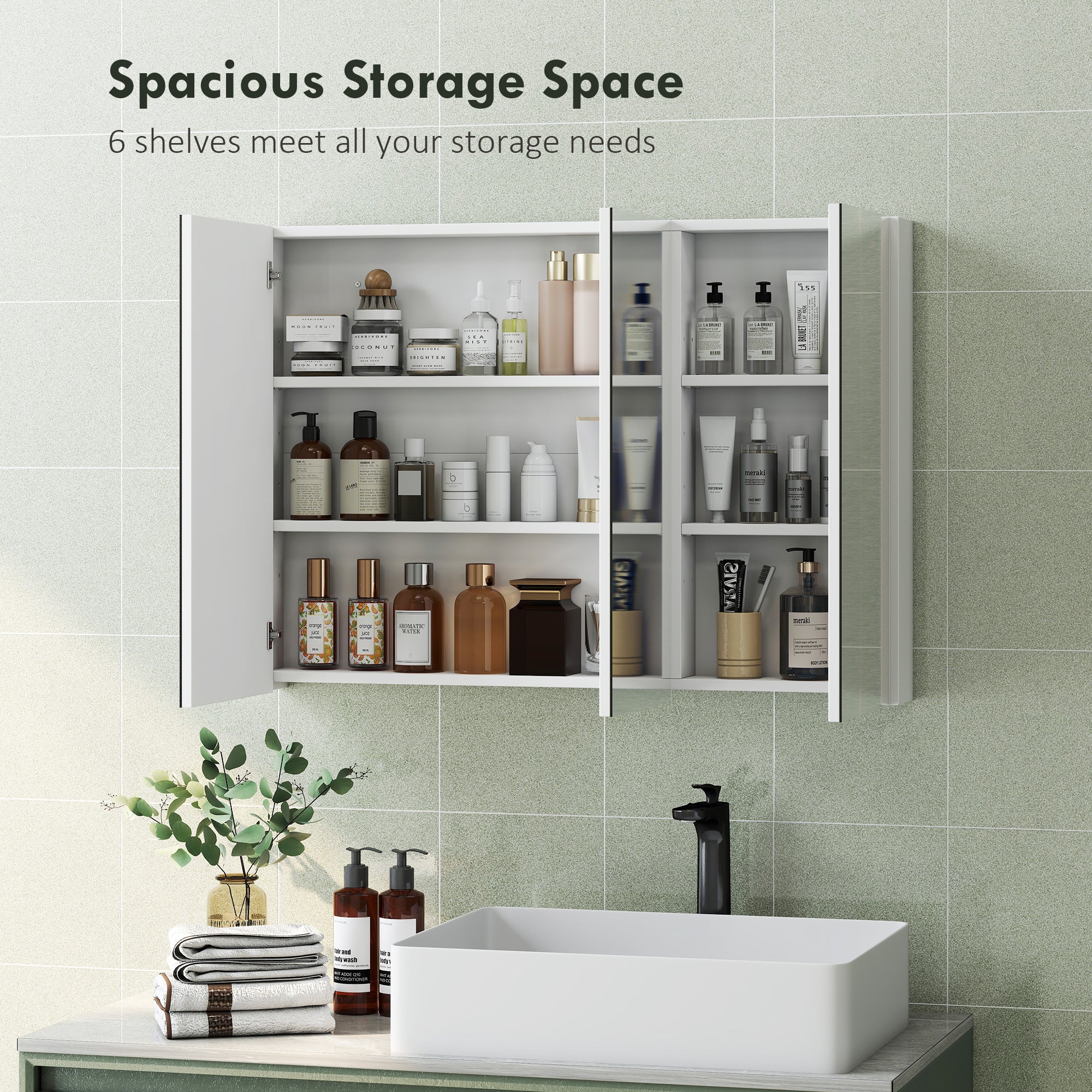 HOMCOM Bathroom Mirror Cabinet With 4 Adjustable Shelves, White - Image 3