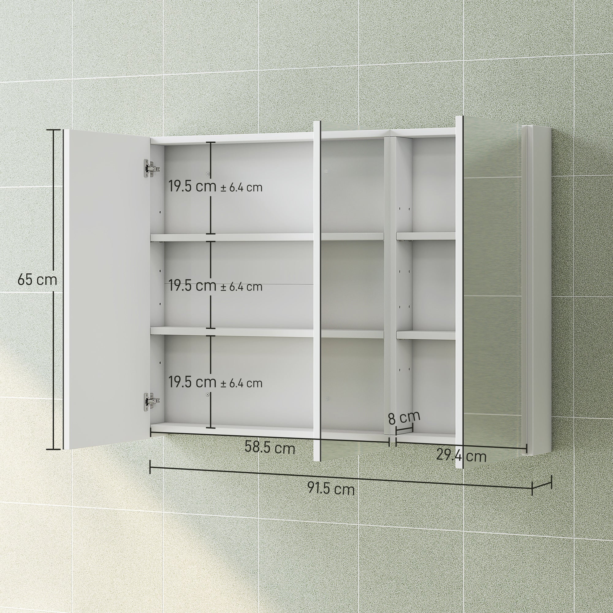 HOMCOM Bathroom Mirror Cabinet With 4 Adjustable Shelves, White - Image 5