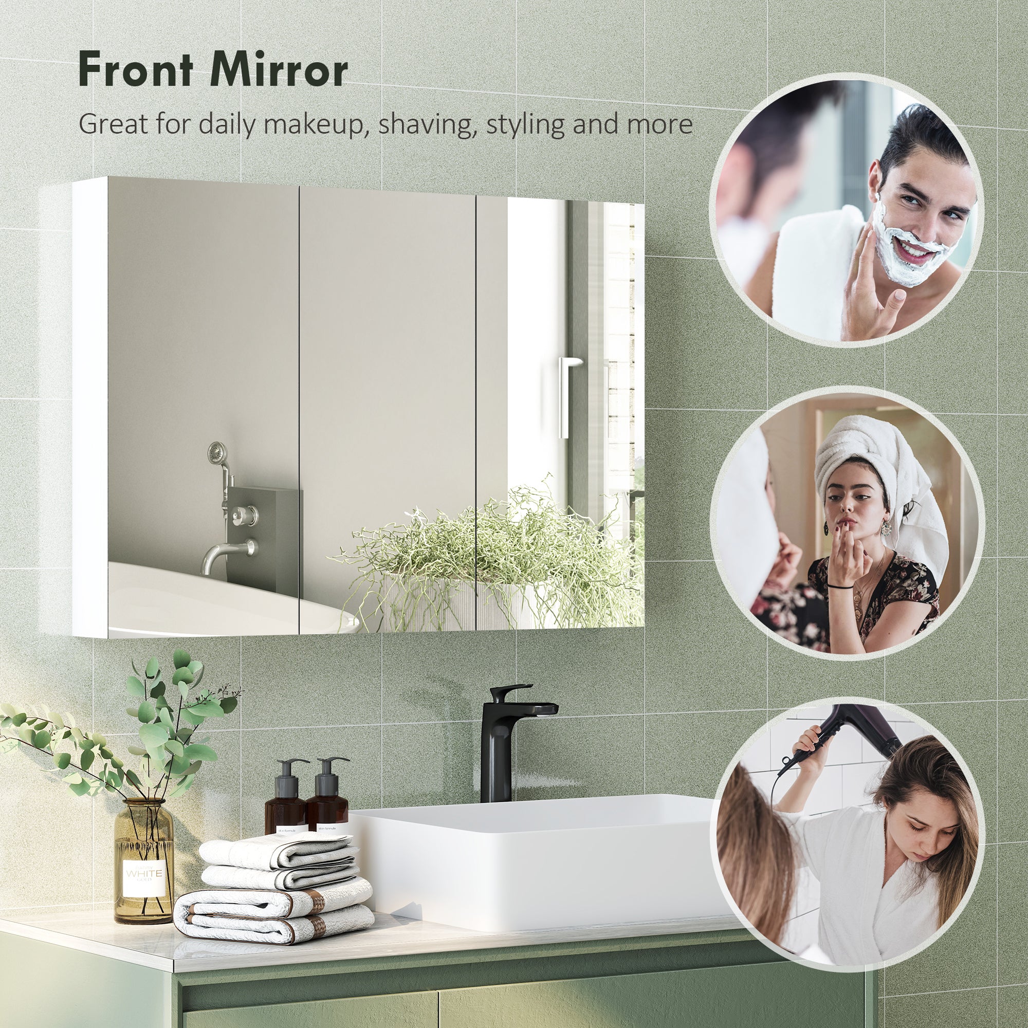 HOMCOM Bathroom Mirror Cabinet With 4 Adjustable Shelves, White - Image 6