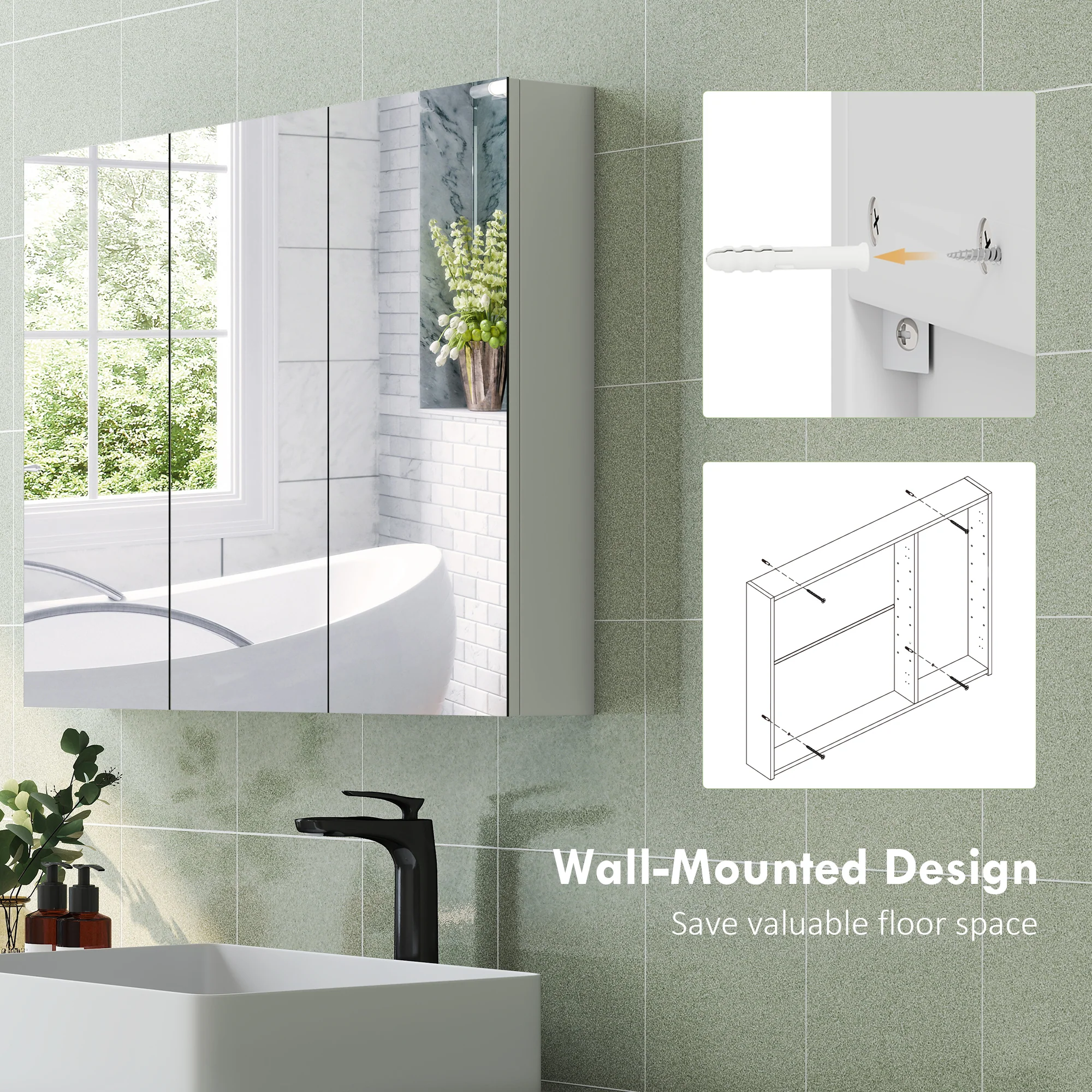 HOMCOM Bathroom Mirror Cabinet With 4 Adjustable Shelves, White - Image 7